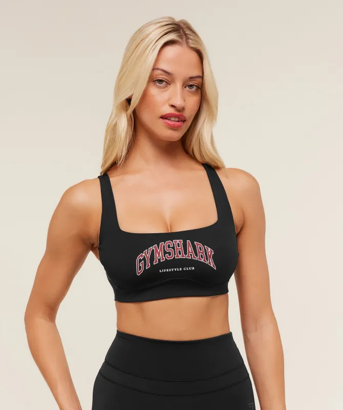 Gymshark Collegiate Sports Bra - Black sold by Gymshark
