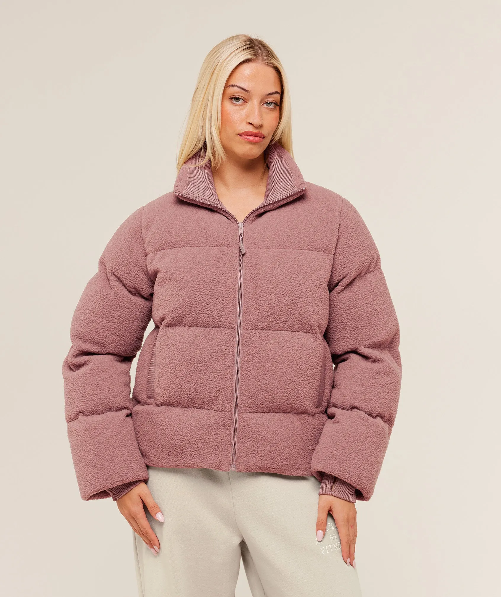Gymshark Sherpa Puffer Jacket - Chestnut Pink sold by Gymshark