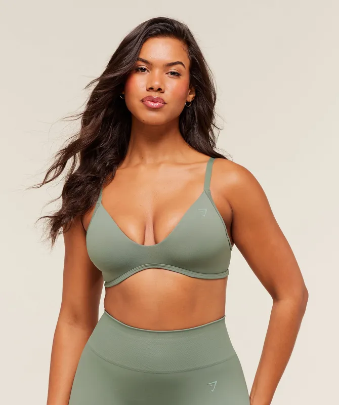Gymshark Soft Sculpt V-neck Sports Bra - Unit Green sold by Gymshark
