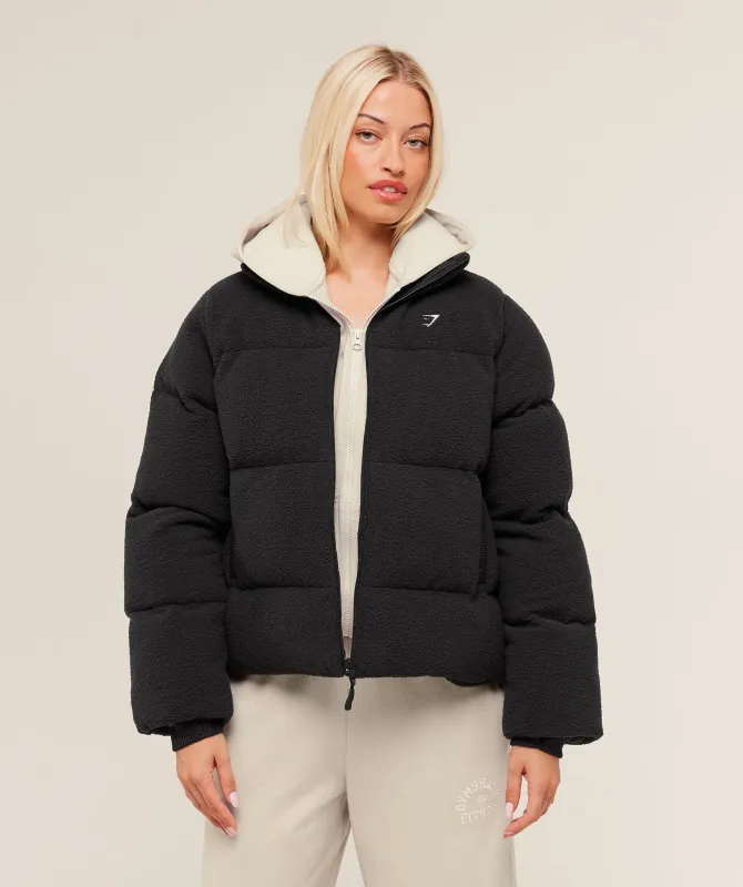 Gymshark Sherpa Puffer Jacket - Black sold by Gymshark