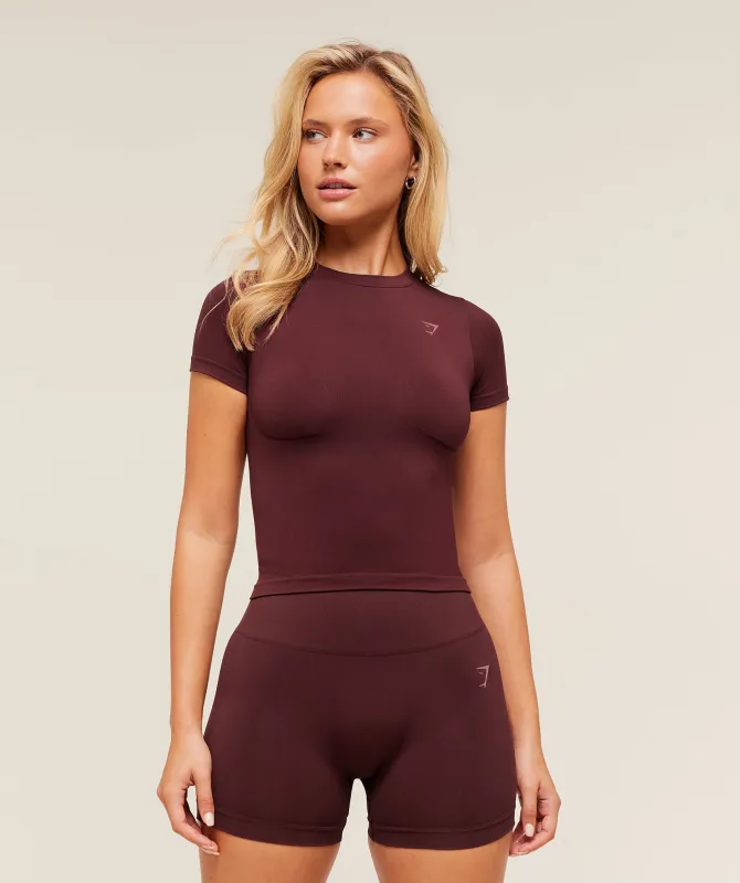 Gymshark Soft Sculpt Short Sleeve Midi Top - Rich Maroon sold by Gymshark