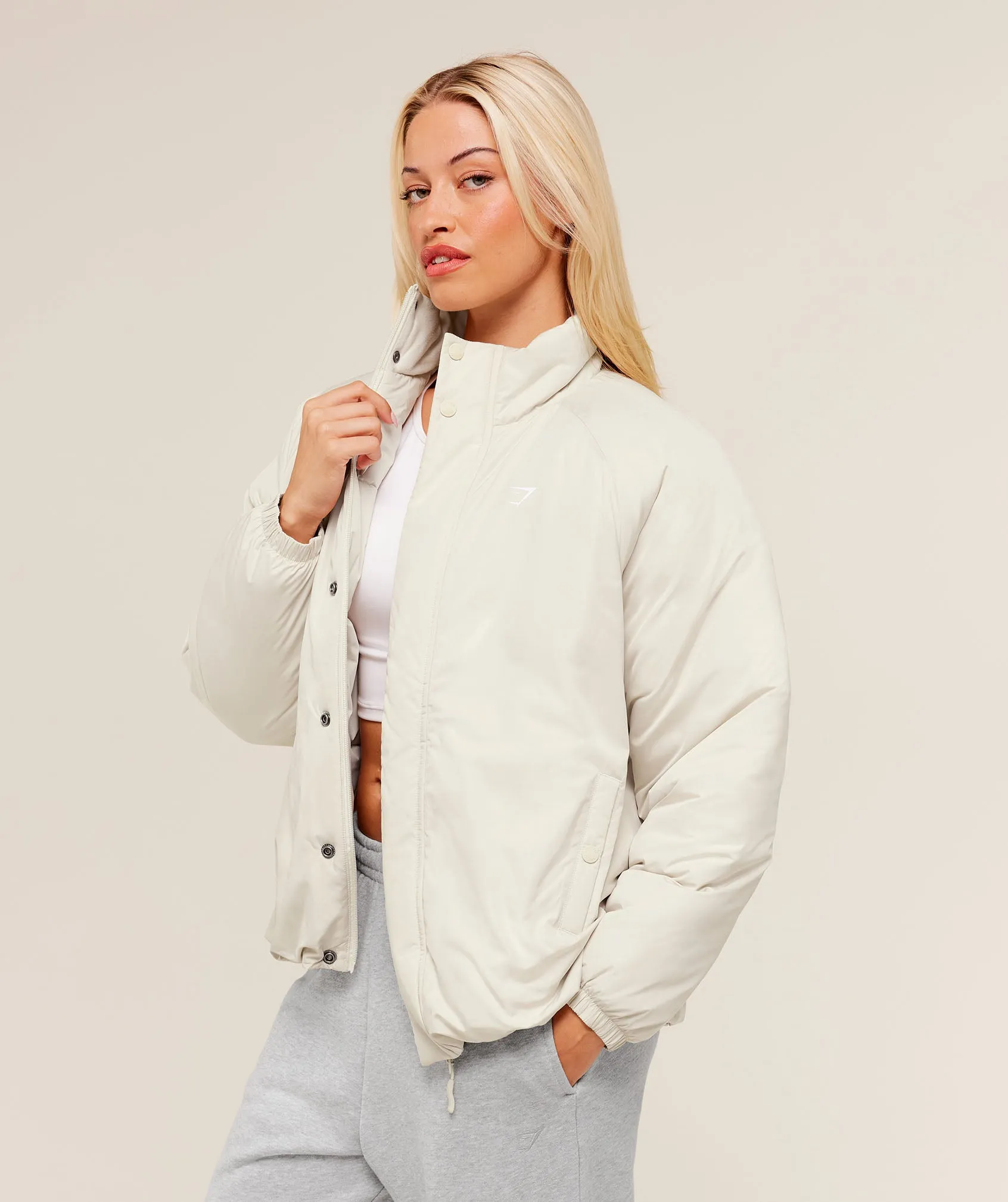 Gymshark Oversized Puffer Jacket - Oat White sold by Gymshark product image thumbnail 3