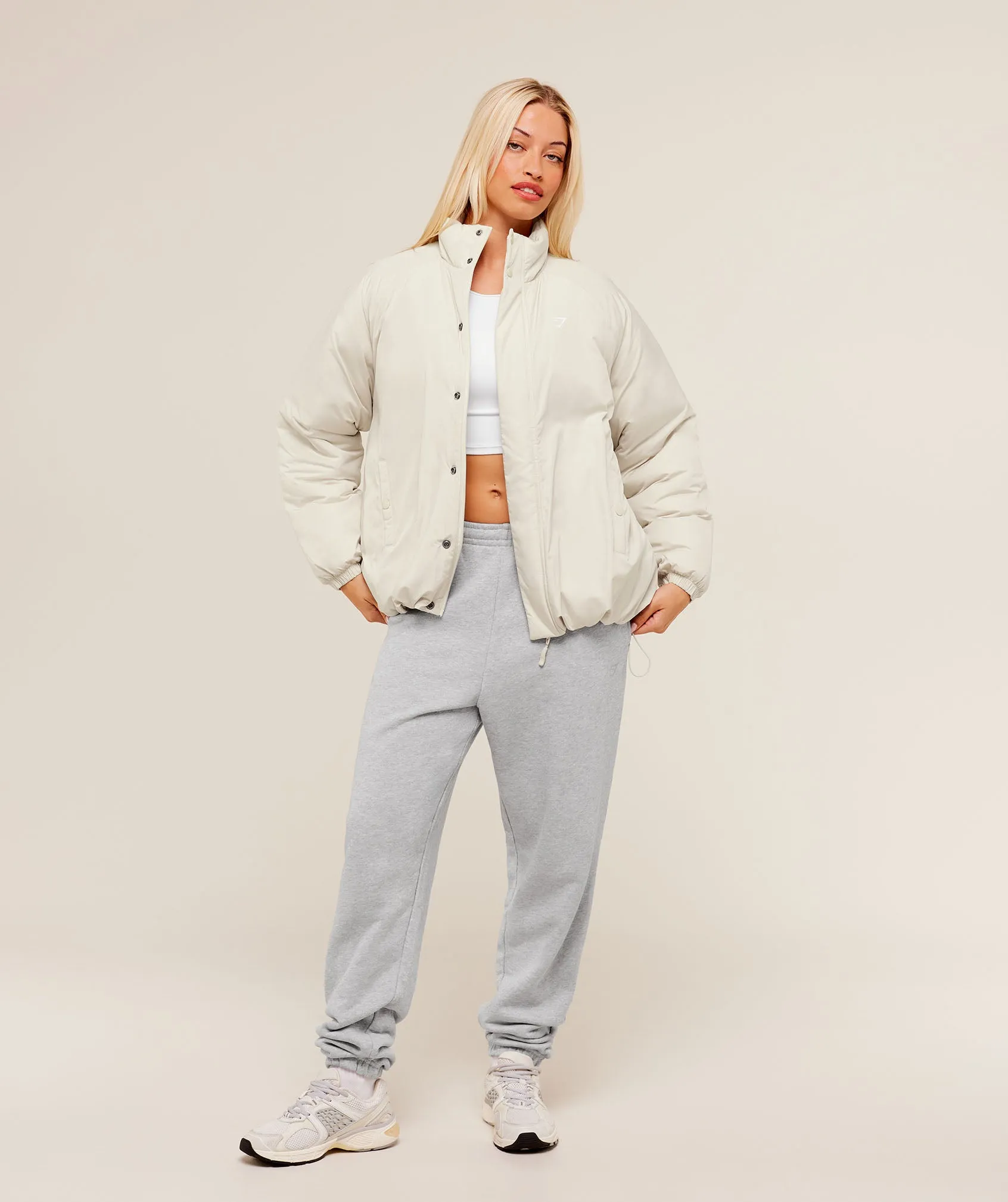 Gymshark Oversized Puffer Jacket - Oat White sold by Gymshark product image thumbnail 4