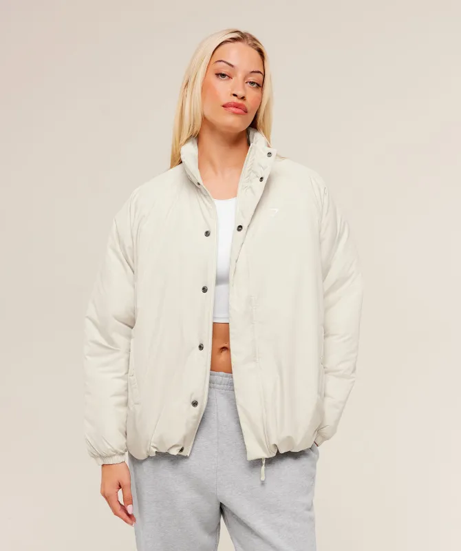 Gymshark Oversized Puffer Jacket - Oat White sold by Gymshark