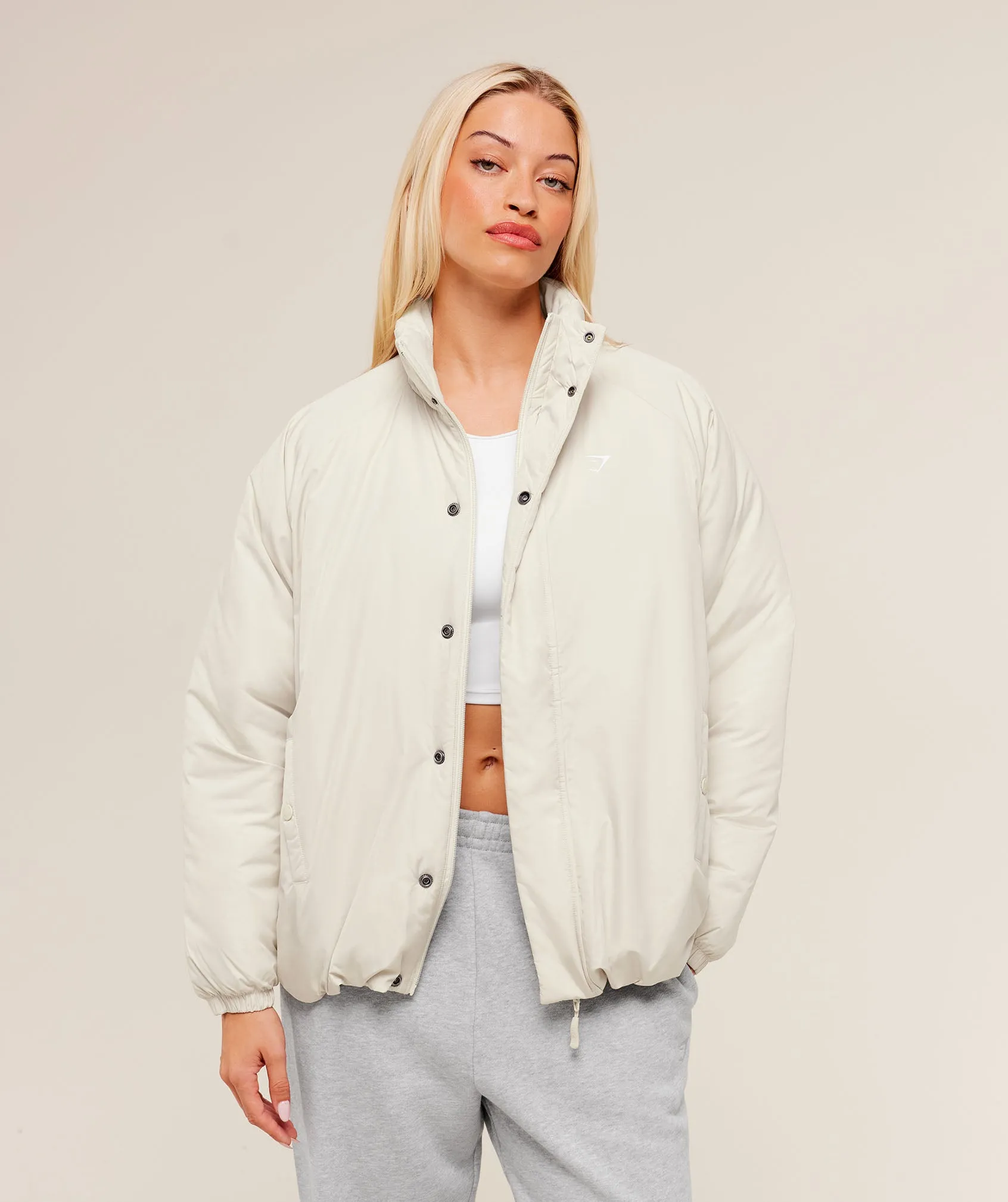 Gymshark Oversized Puffer Jacket - Oat White sold by Gymshark