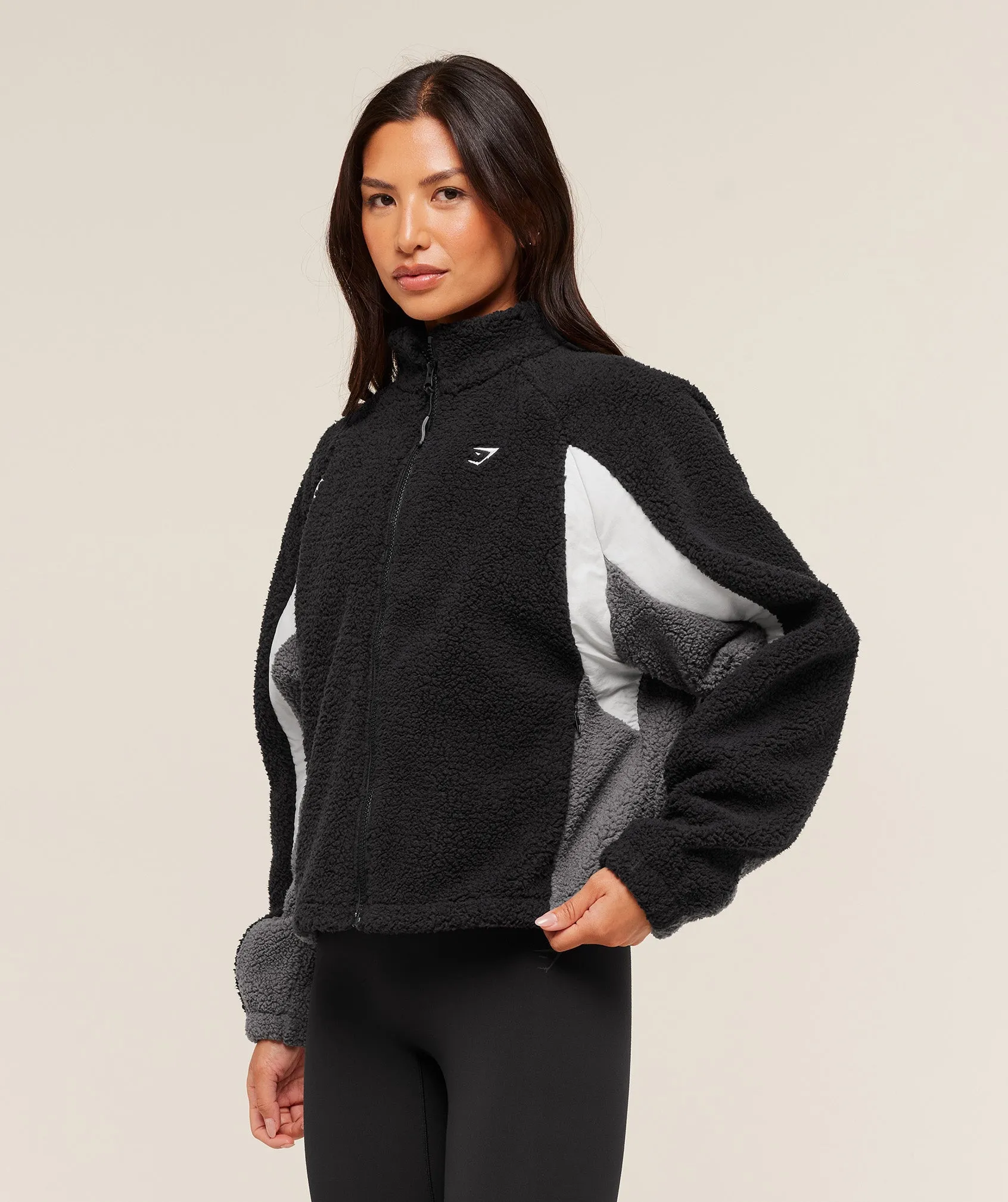 Gymshark Contrast Sherpa Jacket - Black/Graphite Grey/Oat White sold by Gymshark product image thumbnail 3