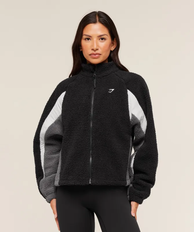 Gymshark Contrast Sherpa Jacket - Black/Graphite Grey/Oat White sold by Gymshark