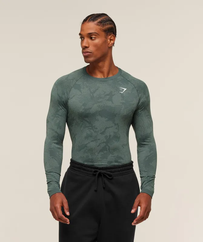 Gymshark Geo Seamless Long Sleeve T-Shirt - Slate Teal/Denim Grey sold by Gymshark