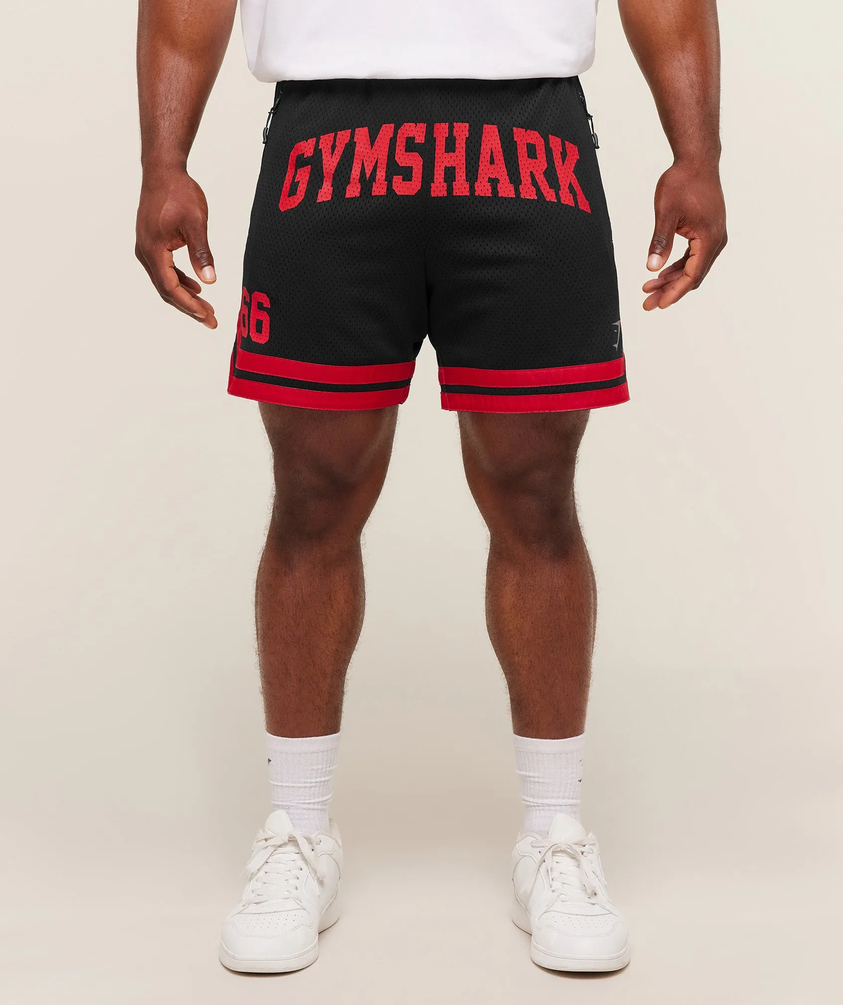 Gymshark Campus Mesh Shorts - Black/Conditioning Red sold by Gymshark