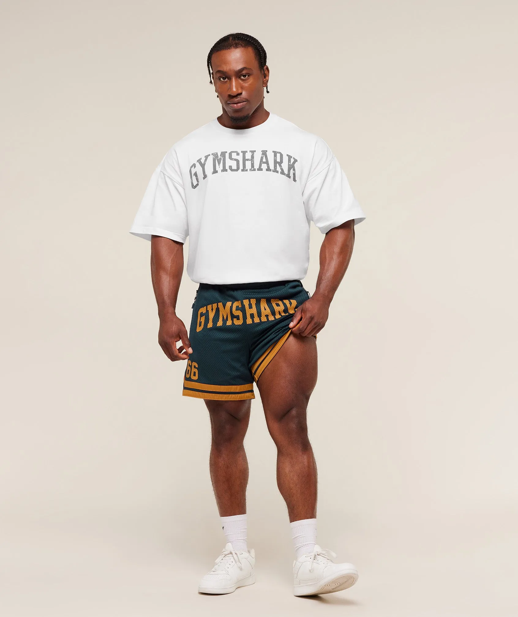 Gymshark Campus Mesh Shorts - Deep Petrol Blue/Antique Gold sold by Gymshark product image thumbnail 4