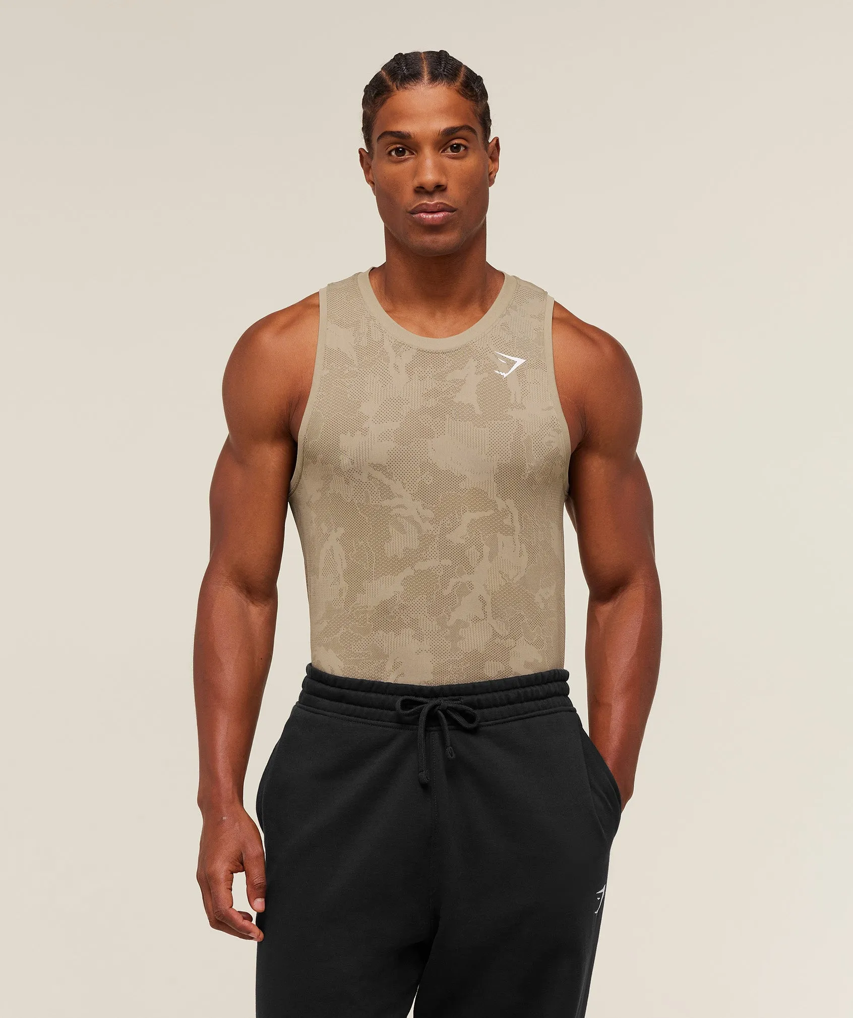 Gymshark Geo Seamless Tank - Cement Brown/Soul Brown sold by Gymshark