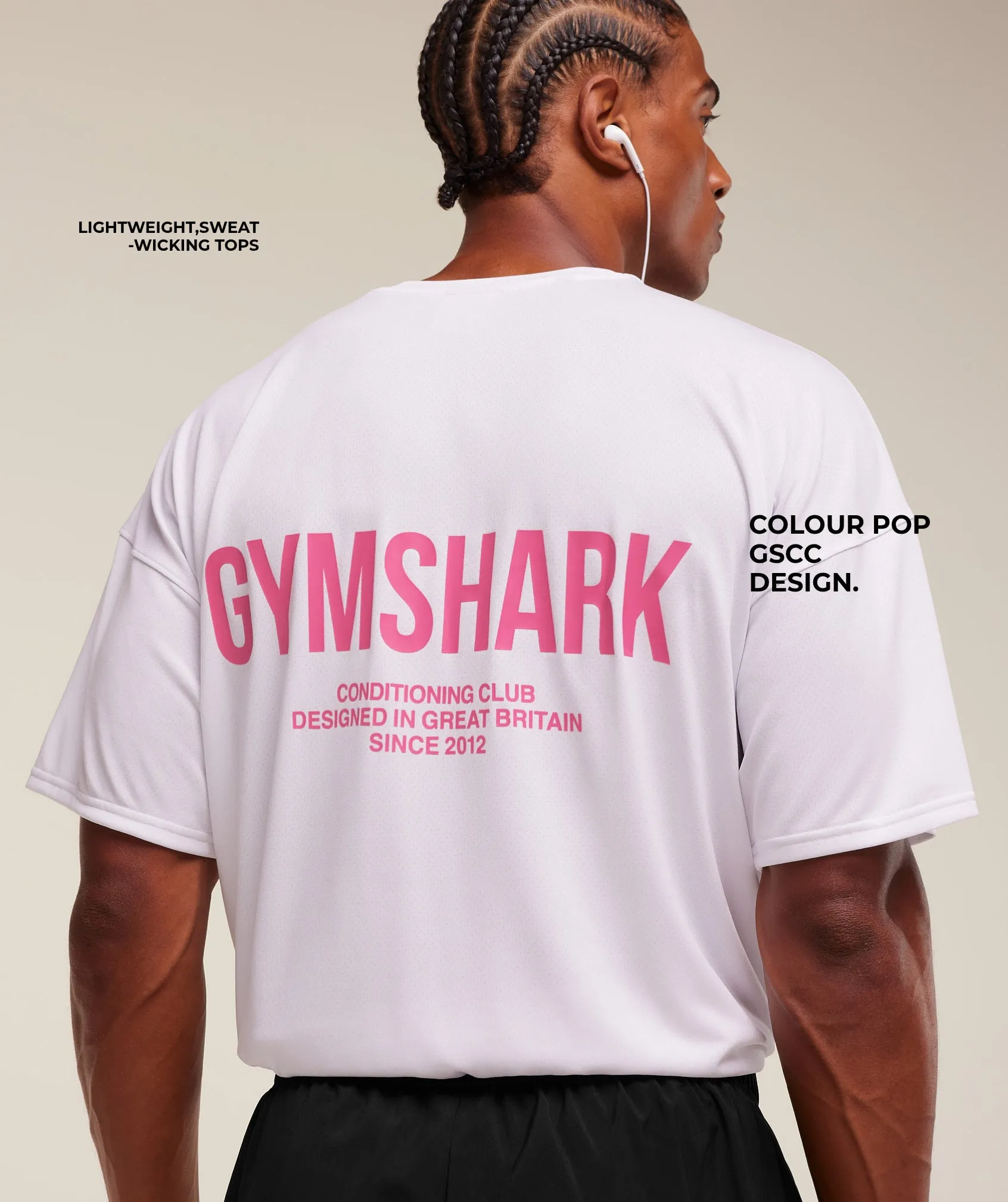 Gymshark Conditioning Club Oversized T-Shirt - White/Energy Pink sold by Gymshark product image thumbnail 4