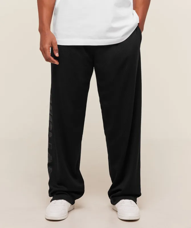 Gymshark Graphic Wordmark Mesh Wide Leg Pants - Black sold by Gymshark