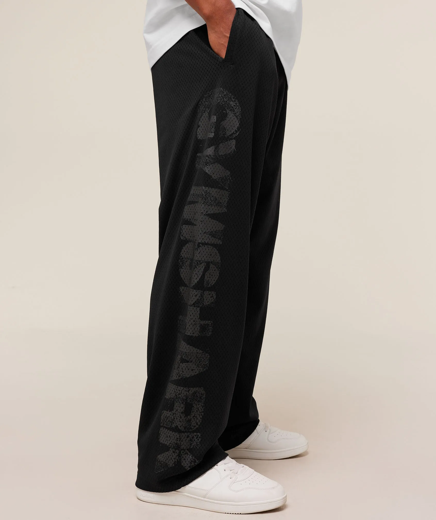 Gymshark Graphic Wordmark Mesh Wide Leg Pants - Black sold by Gymshark product image thumbnail 5