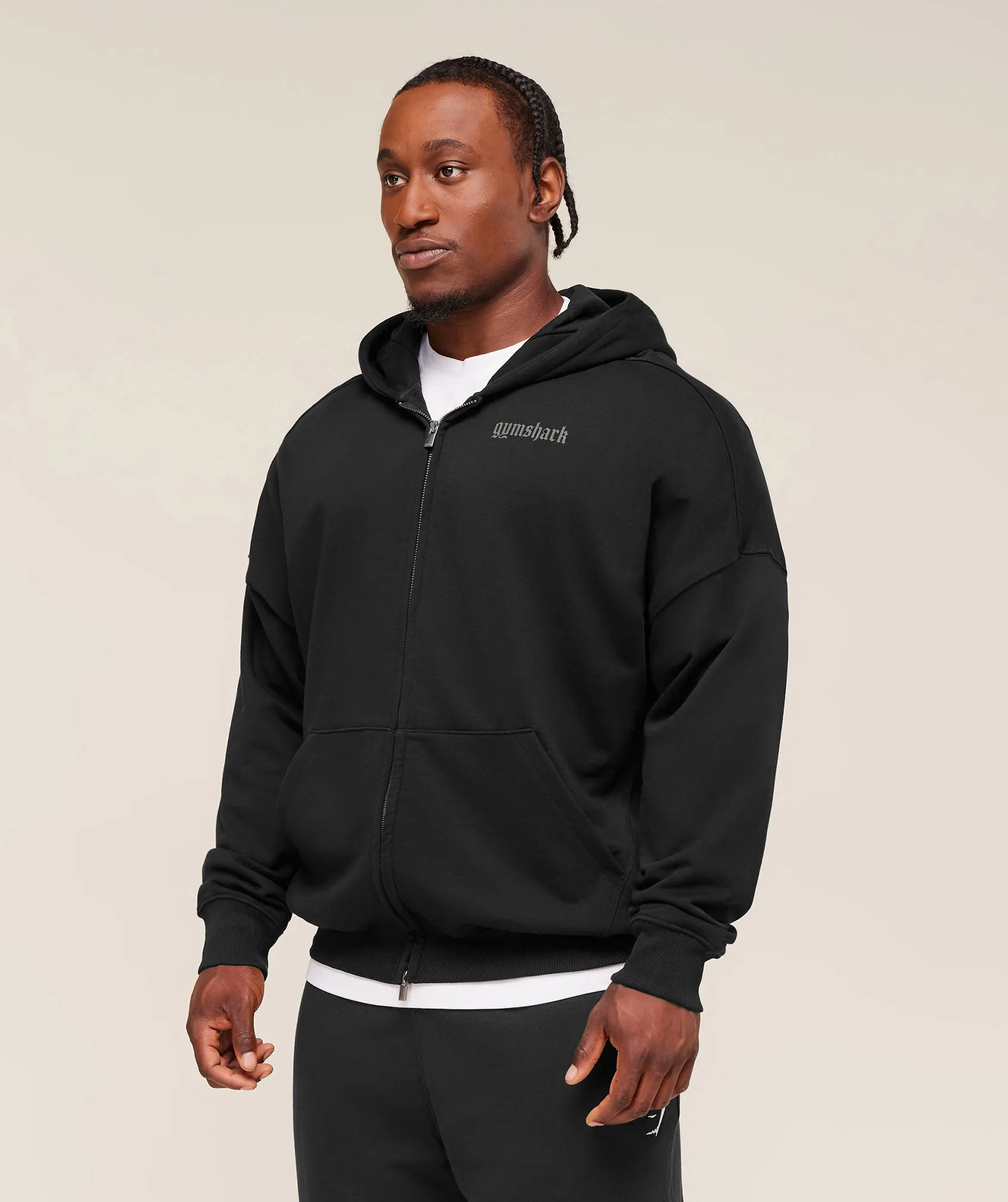 Gymshark Olde English Zip Up Hoodie - Black sold by Gymshark product image thumbnail 3