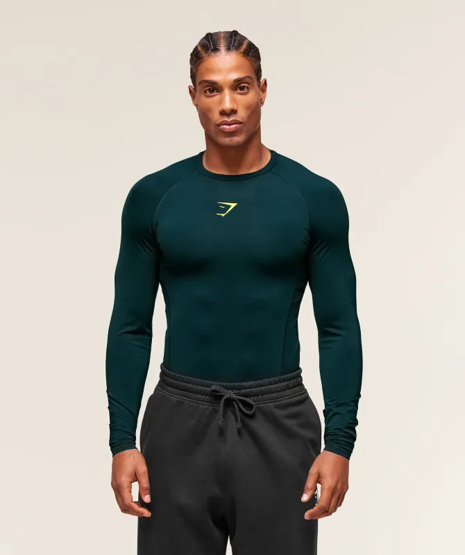 Gymshark Element Baselayer Long Sleeve T-Shirt - Deep Petrol Blue/Sorbet Yellow sold by Gymshark