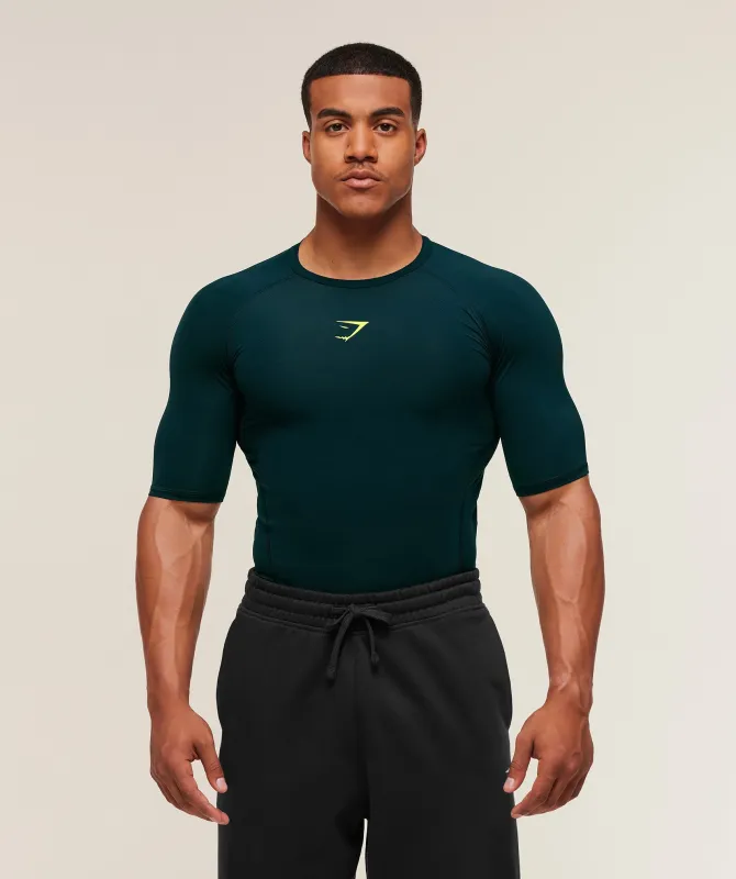 Gymshark Element Baselayer T-Shirt - Deep Petrol Blue/Sorbet Yellow sold by Gymshark