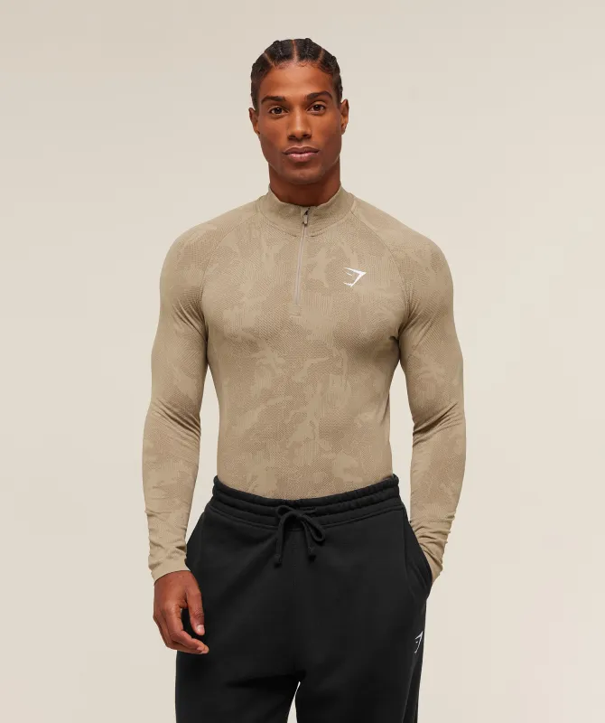 Gymshark Geo Seamless 1/4 Zip - Cement Brown/Soul Brown sold by Gymshark