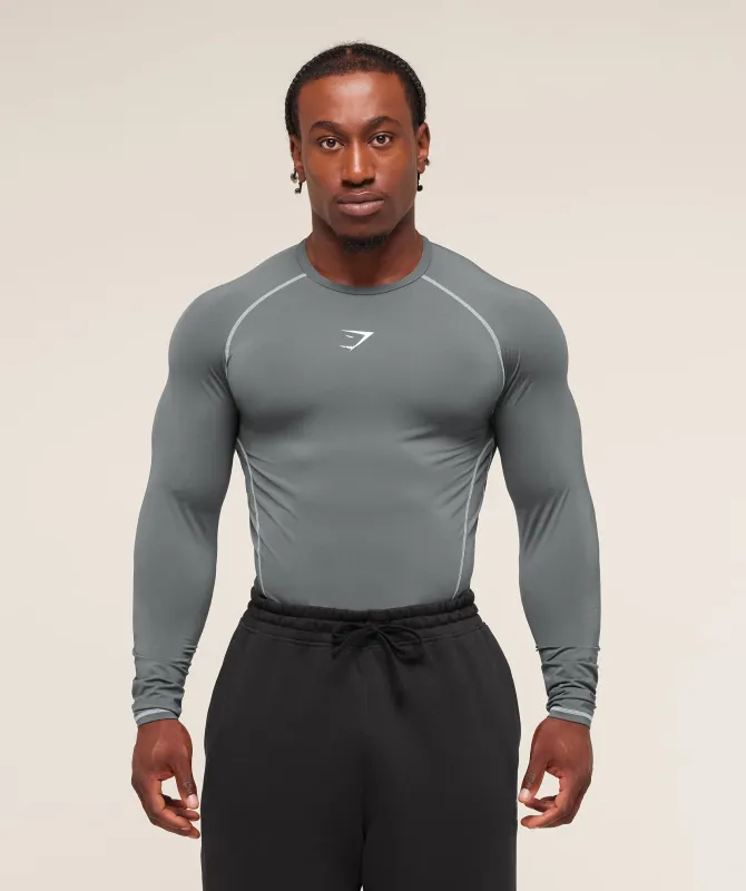 Gymshark Element Baselayer Long Sleeve T-Shirt - Pitch Grey/White sold by Gymshark