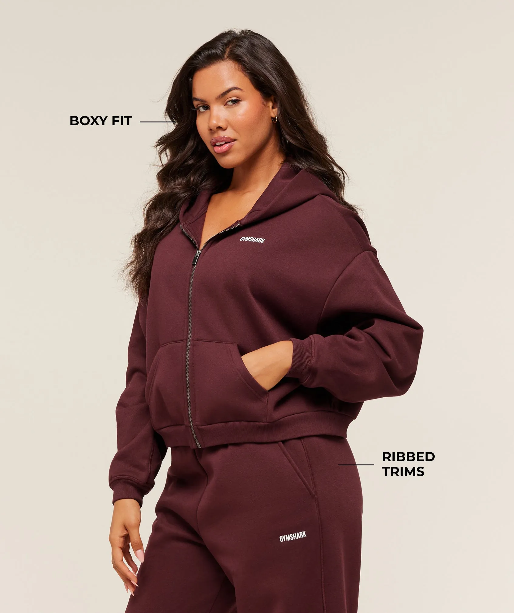 Gymshark Cosy Luxe Zip Through Hoodie - Rich Maroon sold by Gymshark product image thumbnail 2