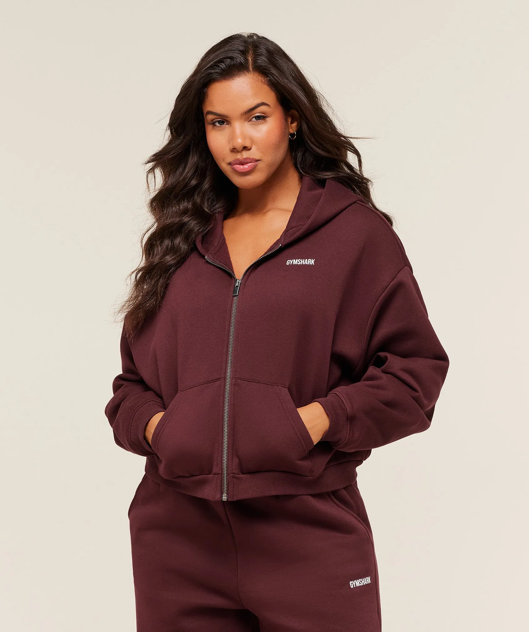 Gymshark Cosy Luxe Zip Through Hoodie - Rich Maroon sold by Gymshark