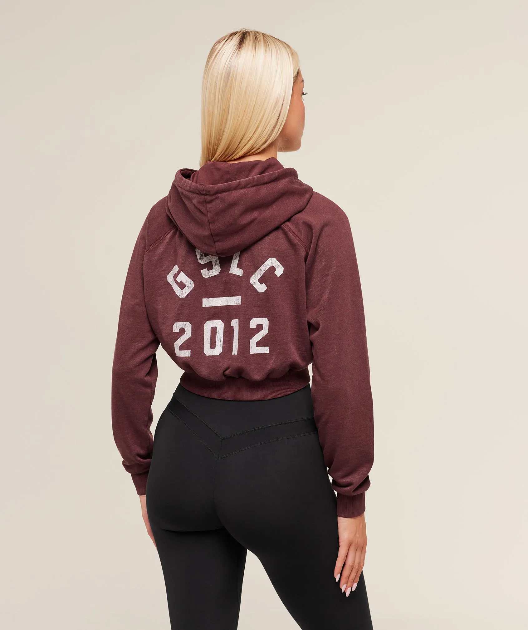 Gymshark Gymshark Lifting Club 2012 Graphic Cropped Hoodie - Rich Maroon/Wash sold by Gymshark product image thumbnail 2