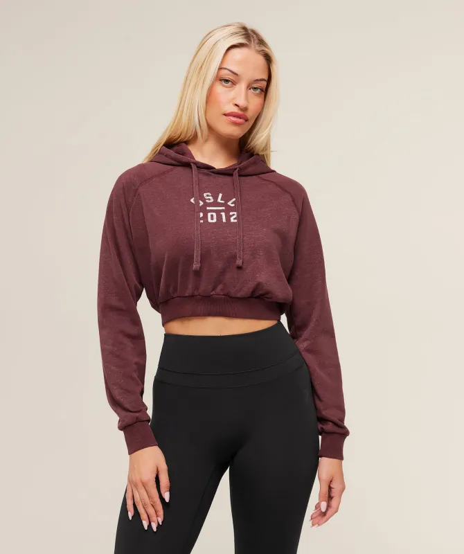 Gymshark Gymshark Lifting Club 2012 Graphic Cropped Hoodie - Rich Maroon/Wash sold by Gymshark