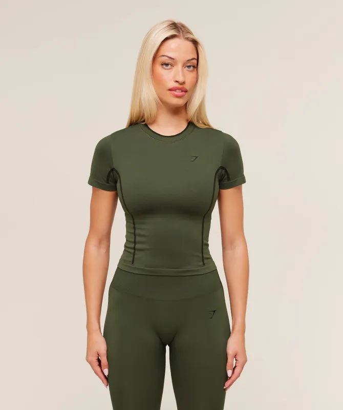 Gymshark Everyday Seamless Contrast Tee - Winter Olive/Black sold by Gymshark