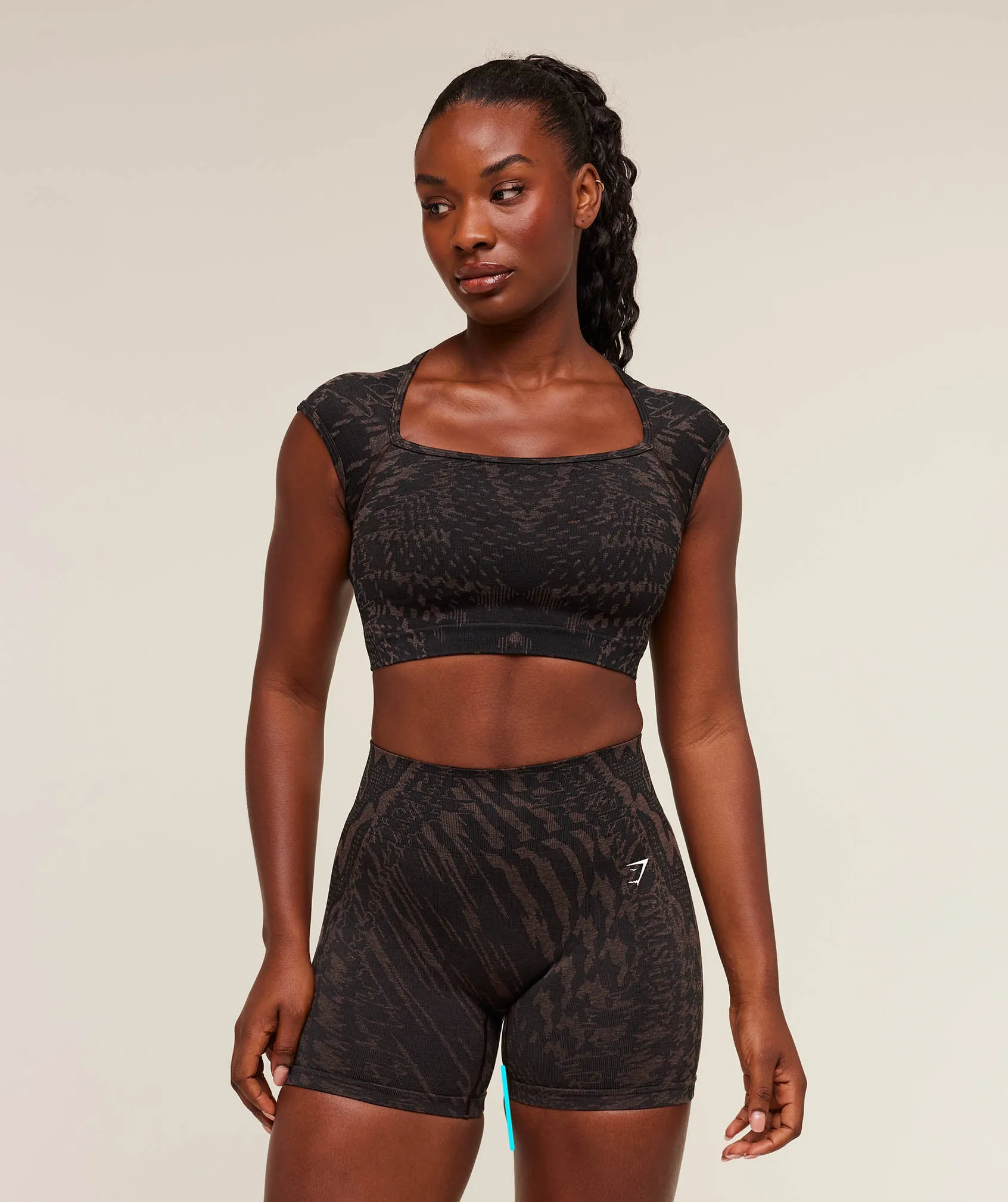 Gymshark Adapt Houndstooth Midi Top - Black/Chestnut Pink sold by Gymshark