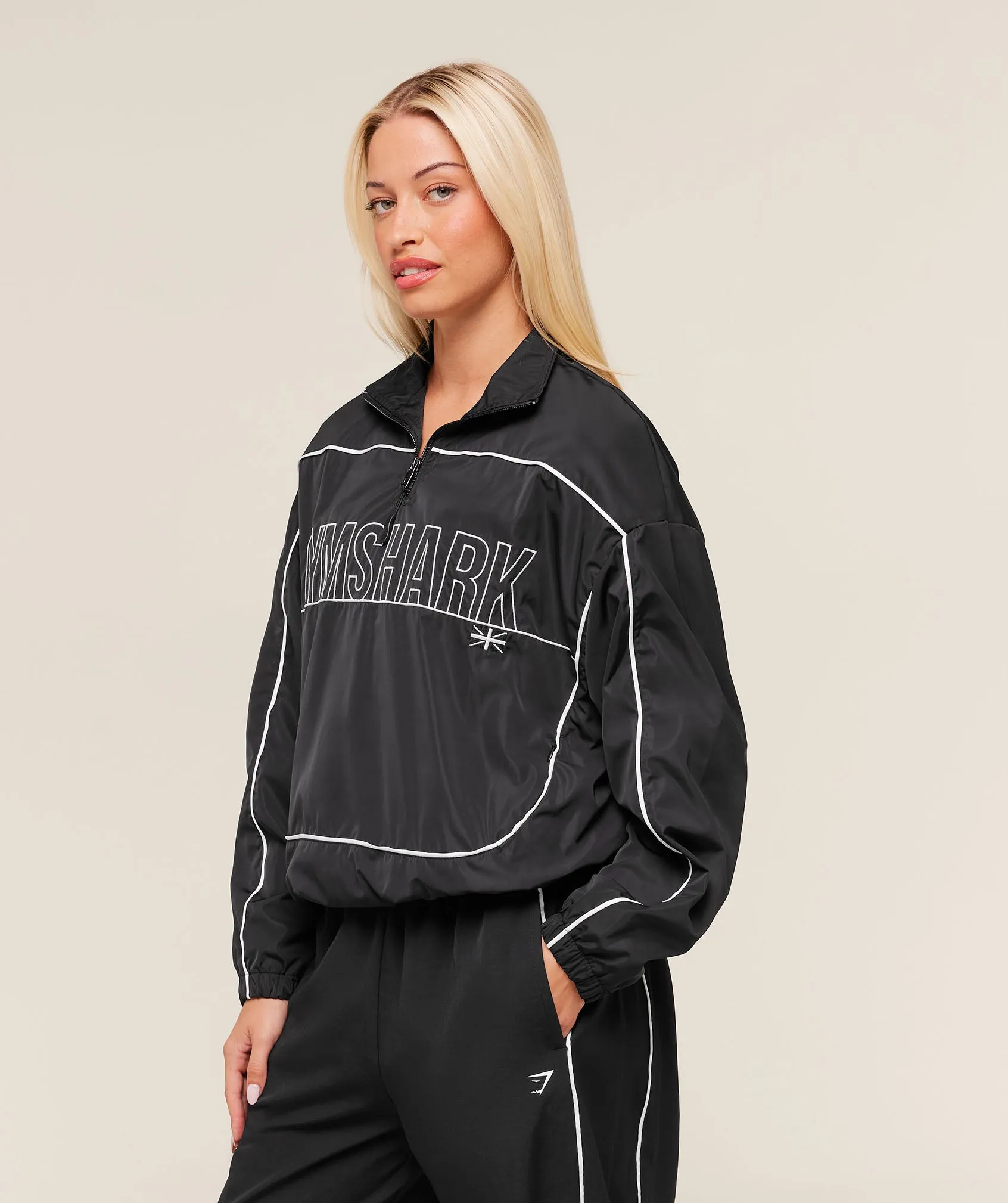 Gymshark Wordmark 1/4 Zip Track Jacket - Black/White sold by Gymshark product image thumbnail 3