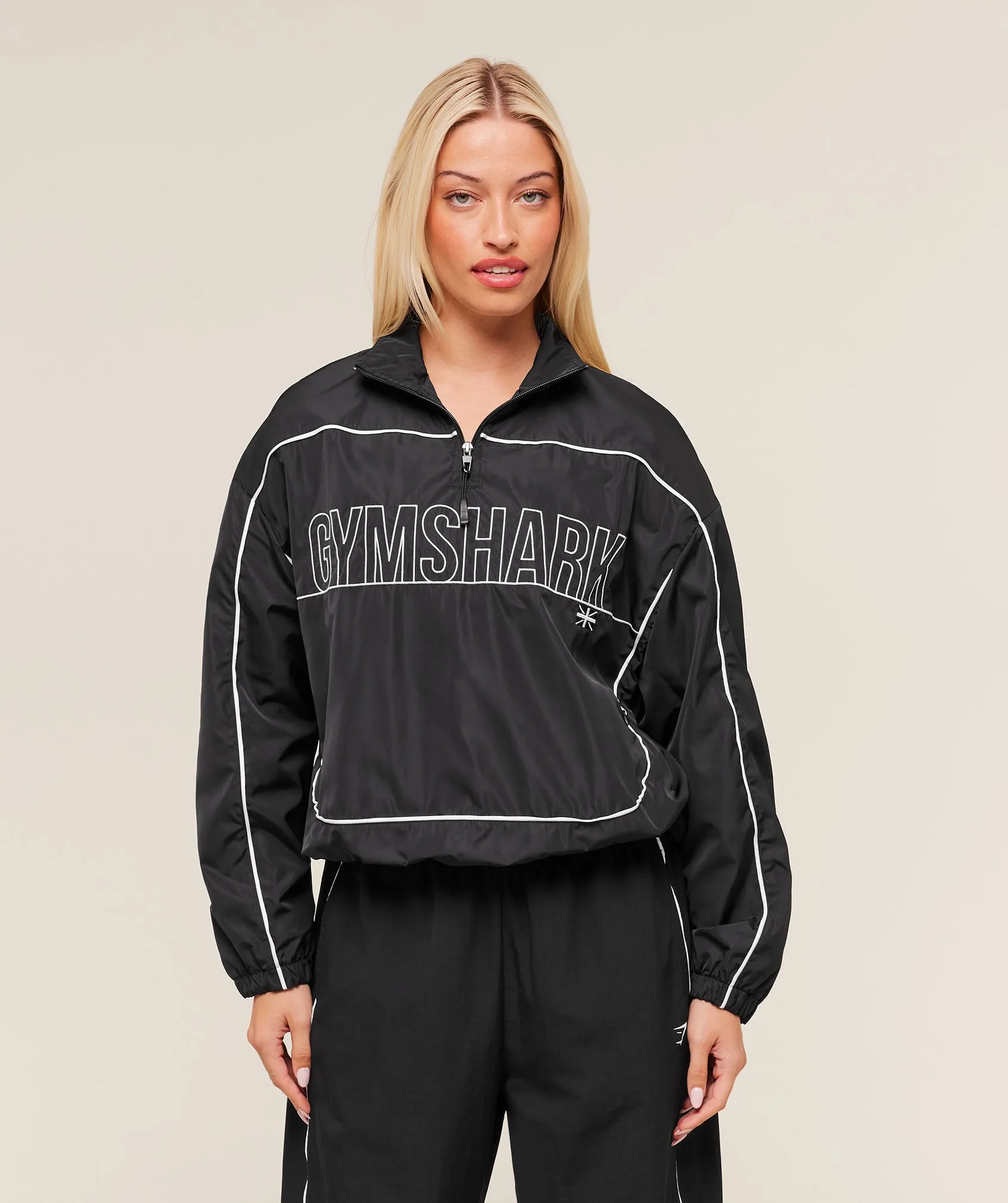 Gymshark Wordmark 1/4 Zip Track Jacket - Black/White sold by Gymshark