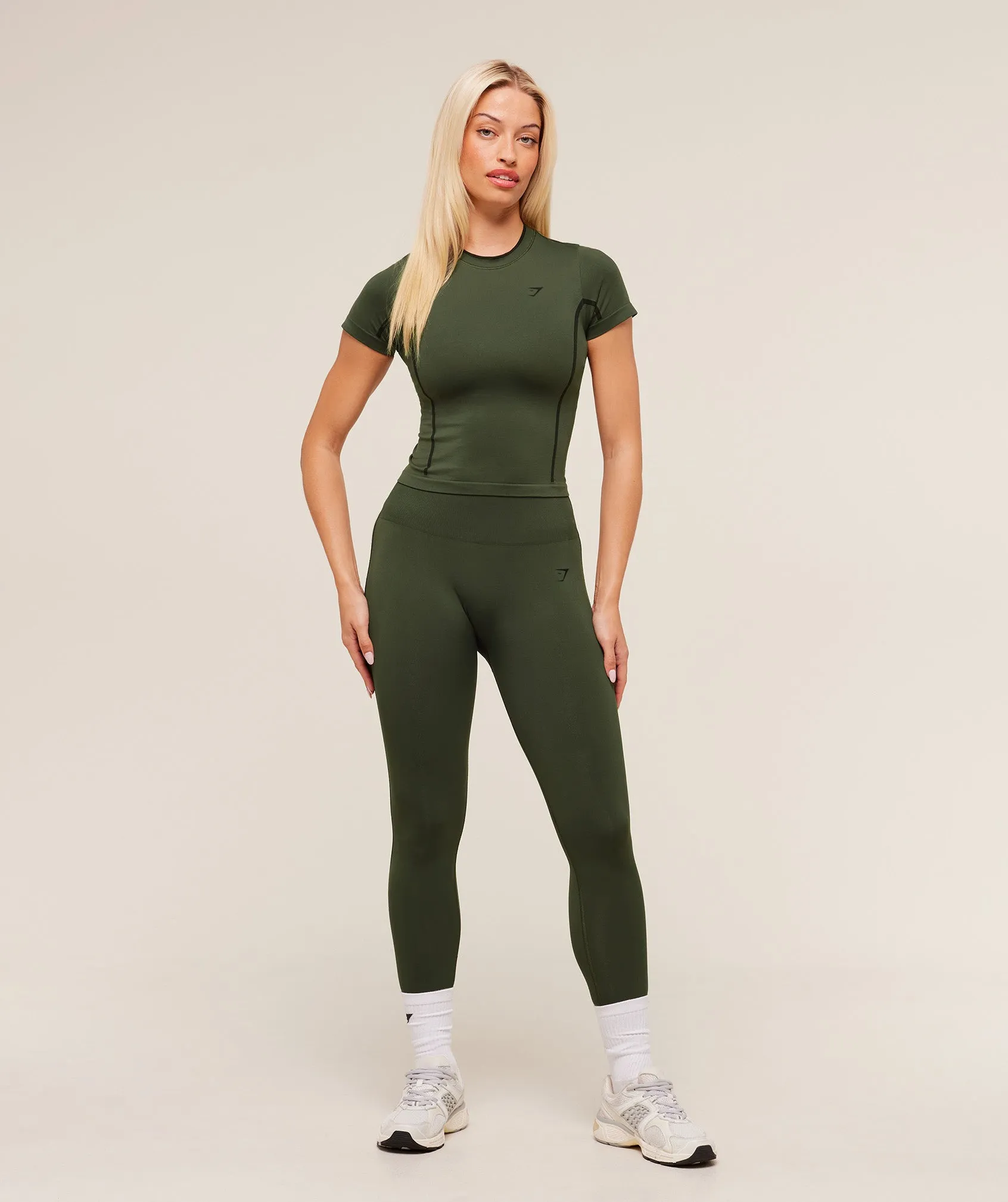 Gymshark Everyday Seamless Contrast Legging - Winter Olive/Black sold by Gymshark product image thumbnail 4