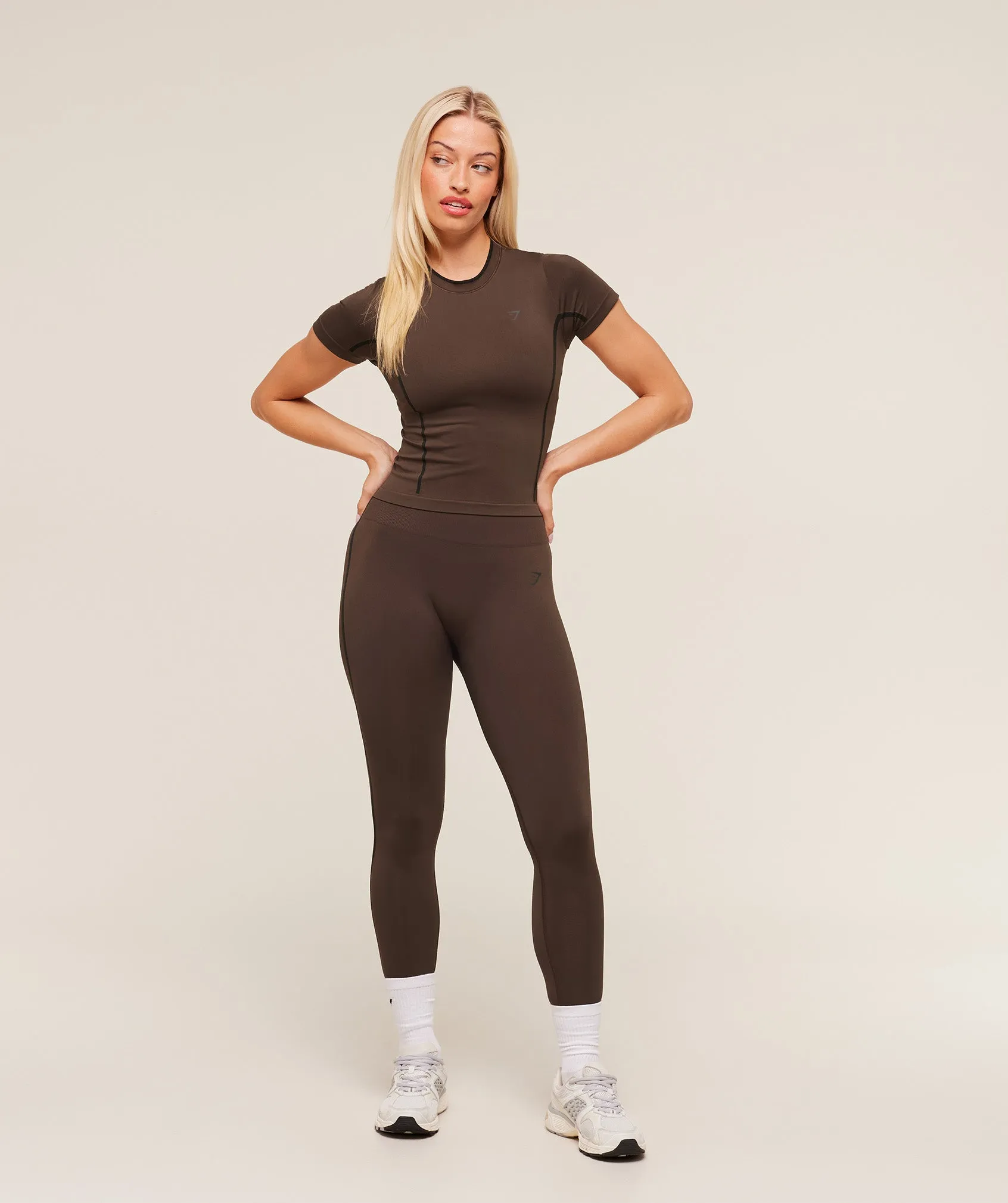 Gymshark Everyday Seamless Contrast Leggings - GS Archive Brown/GS Black sold by Gymshark product image thumbnail 4