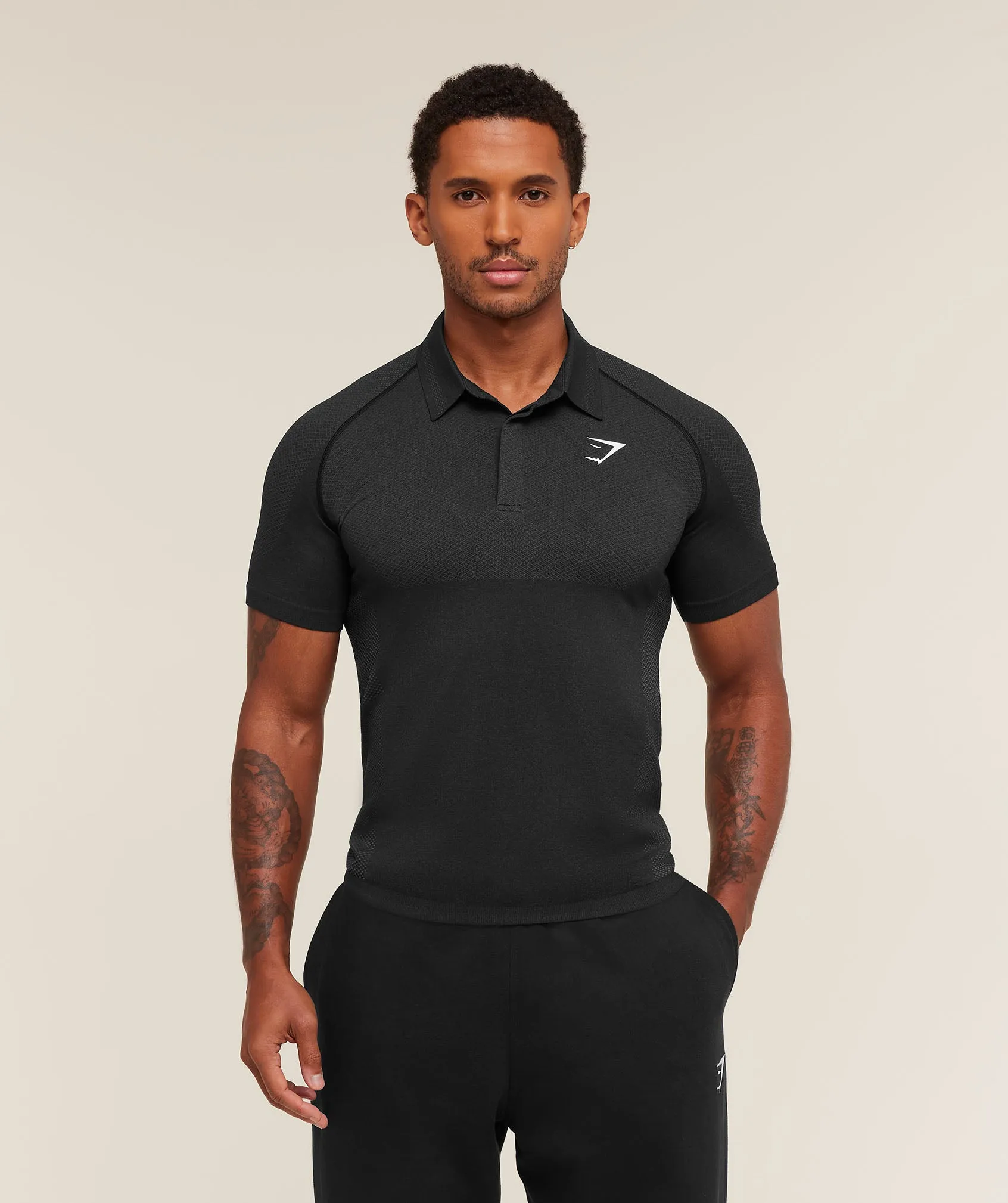 Gymshark Vital Polo - Black/Silhouette Grey sold by Gymshark
