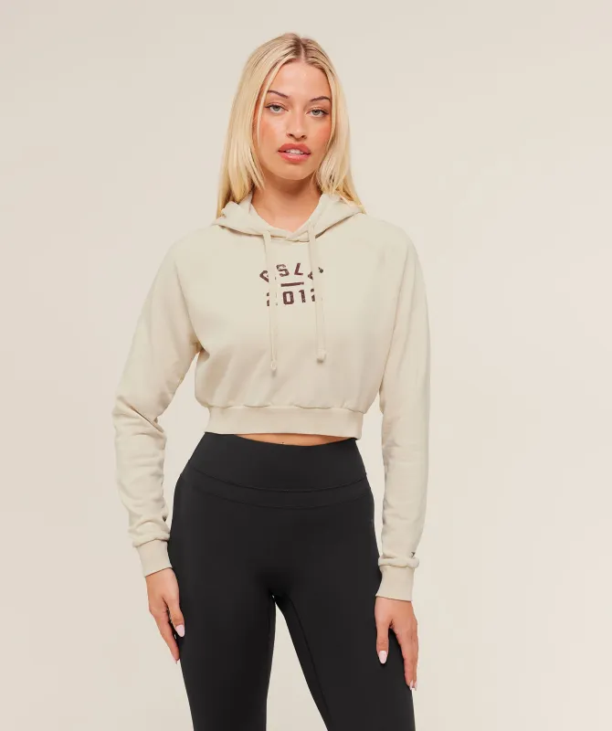 Gymshark Gymshark Lifting Club 2012 Graphic Cropped Hoodie - Stone Beige/Wash sold by Gymshark