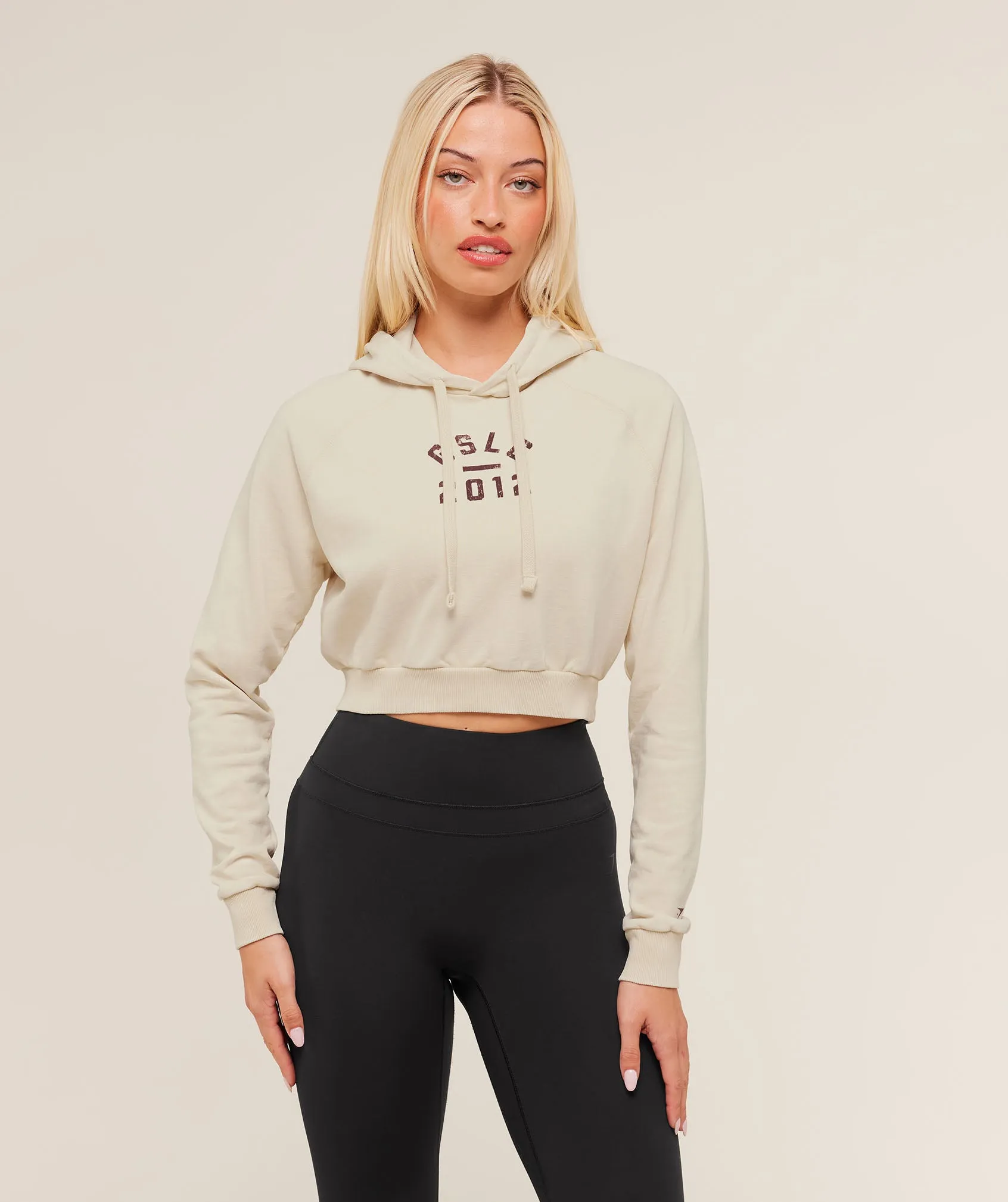 Gymshark Gymshark Lifting Club 2012 Graphic Cropped Hoodie - Stone Beige/Wash sold by Gymshark