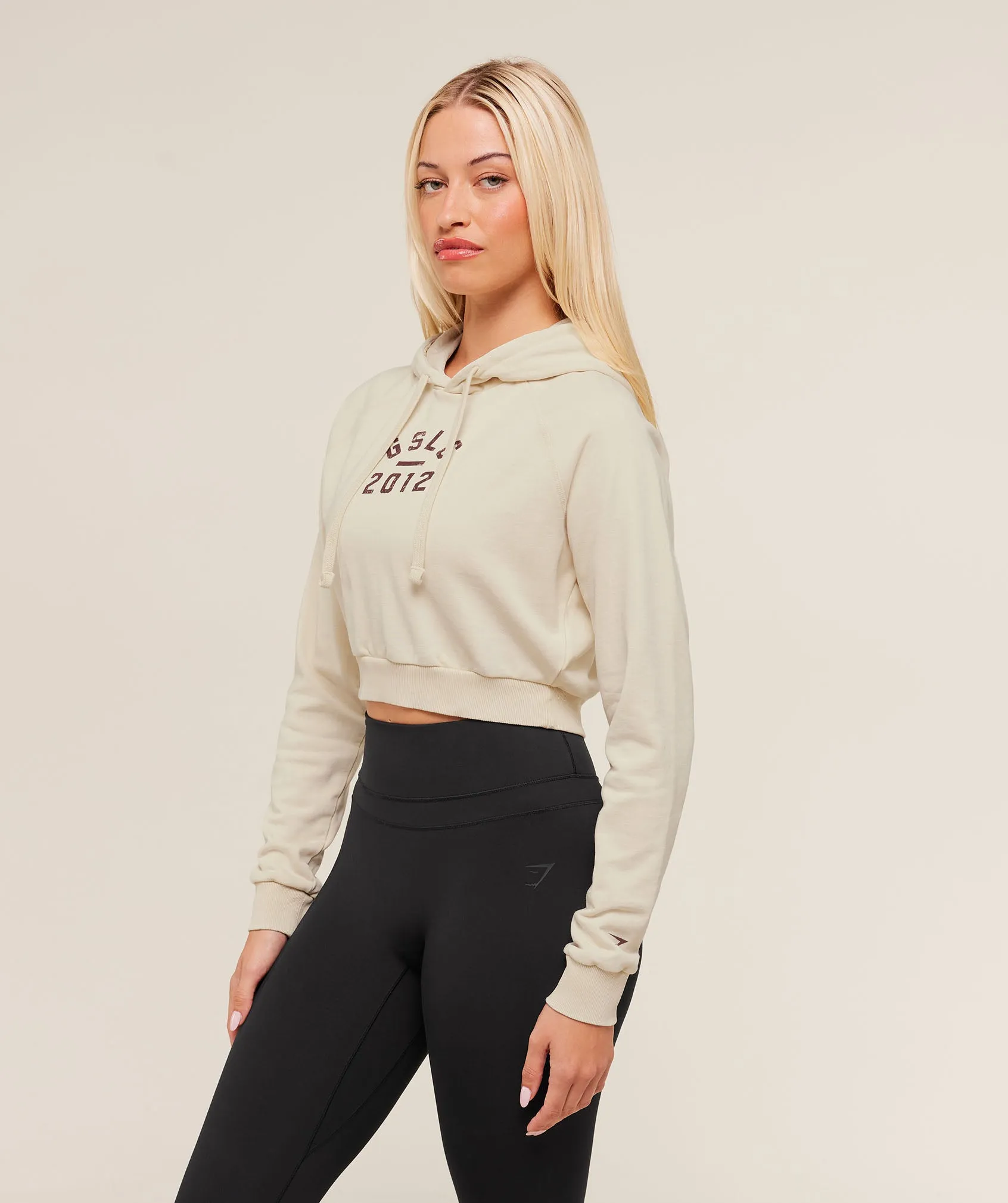 Gymshark Gymshark Lifting Club 2012 Graphic Cropped Hoodie - Stone Beige/Wash sold by Gymshark product image thumbnail 3