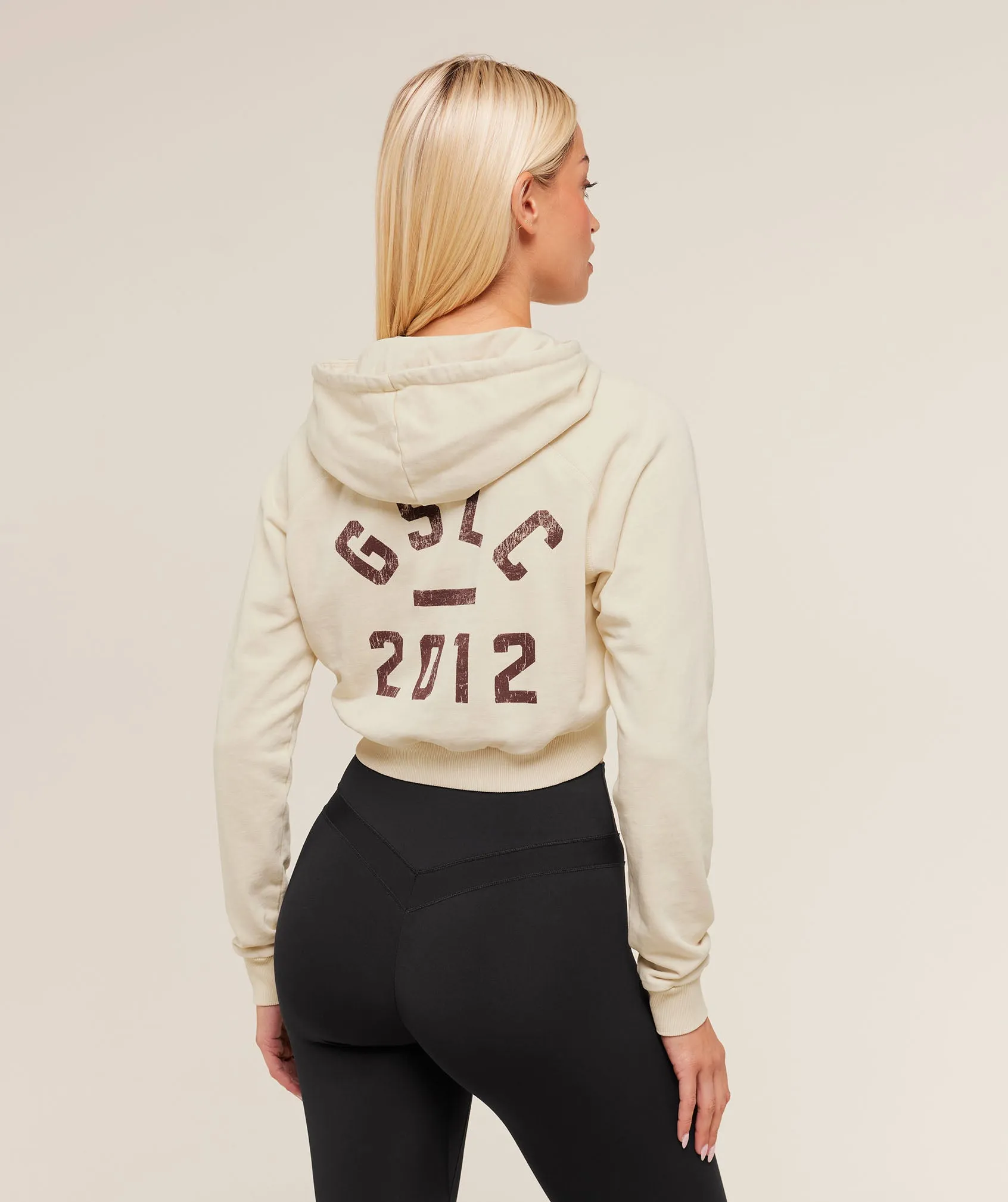 Gymshark Gymshark Lifting Club 2012 Graphic Cropped Hoodie - Stone Beige/Wash sold by Gymshark product image thumbnail 2