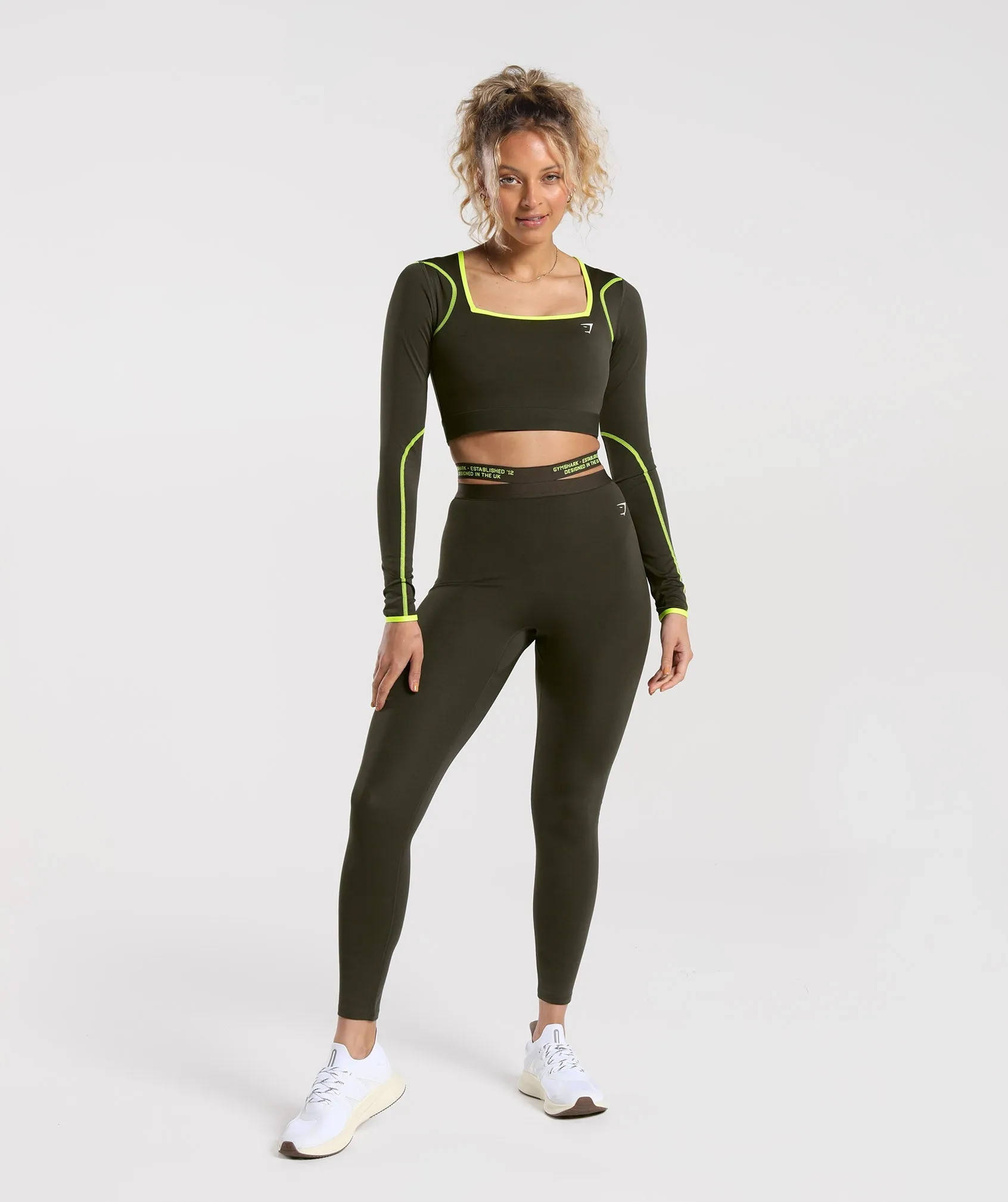 Gymshark Contrast Long Sleeve Crop Top - Olive Green/Fluro Green sold by Gymshark product image thumbnail 4
