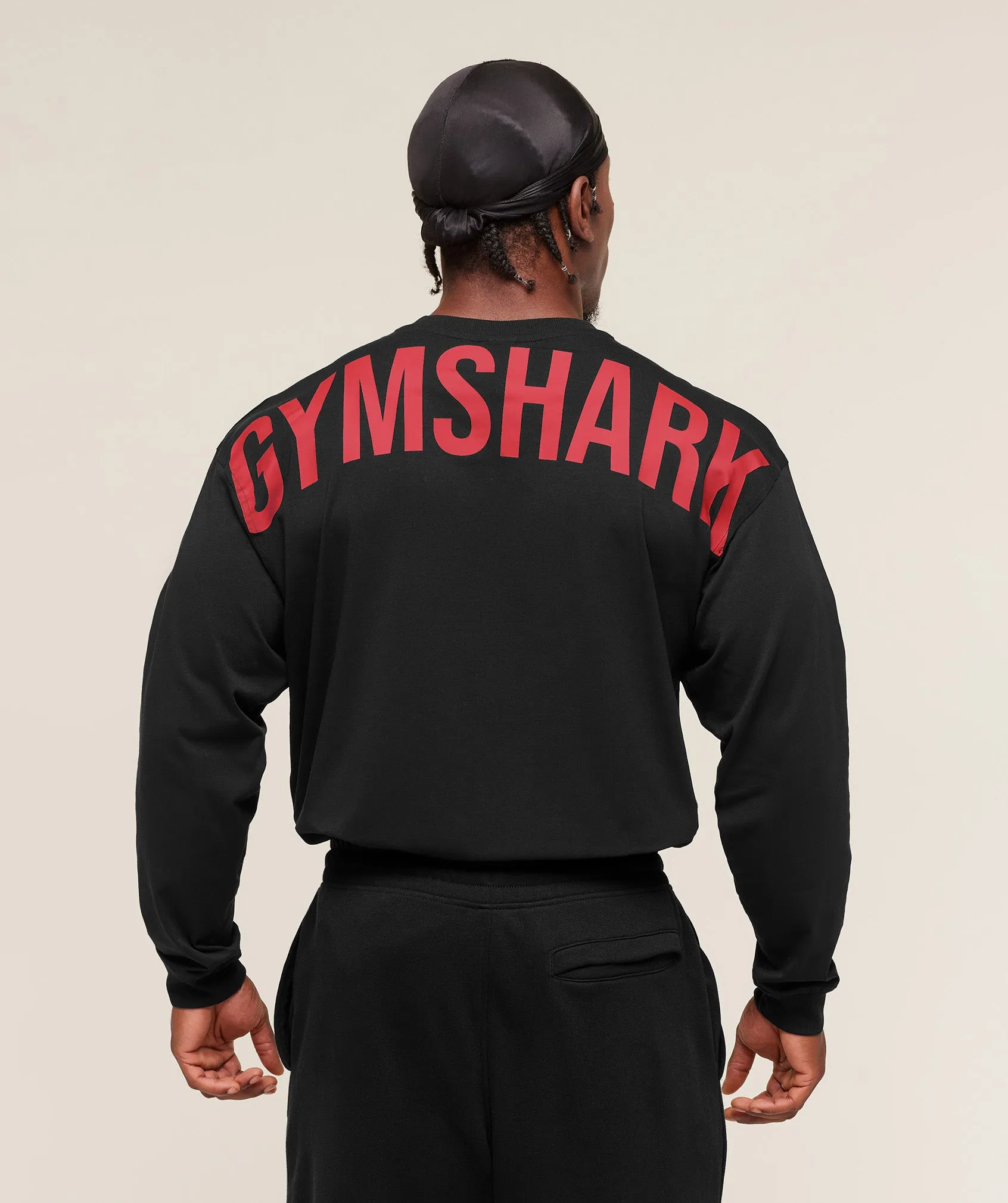 Gymshark Power Long Sleeve T-Shirt - Black/Conditioning Red sold by Gymshark