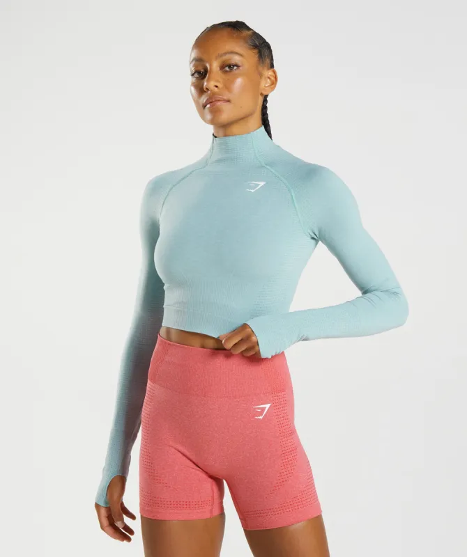 Gymshark Vital Seamless 2.0 High Neck Midi Top - Pearl Blue Marl sold by Gymshark