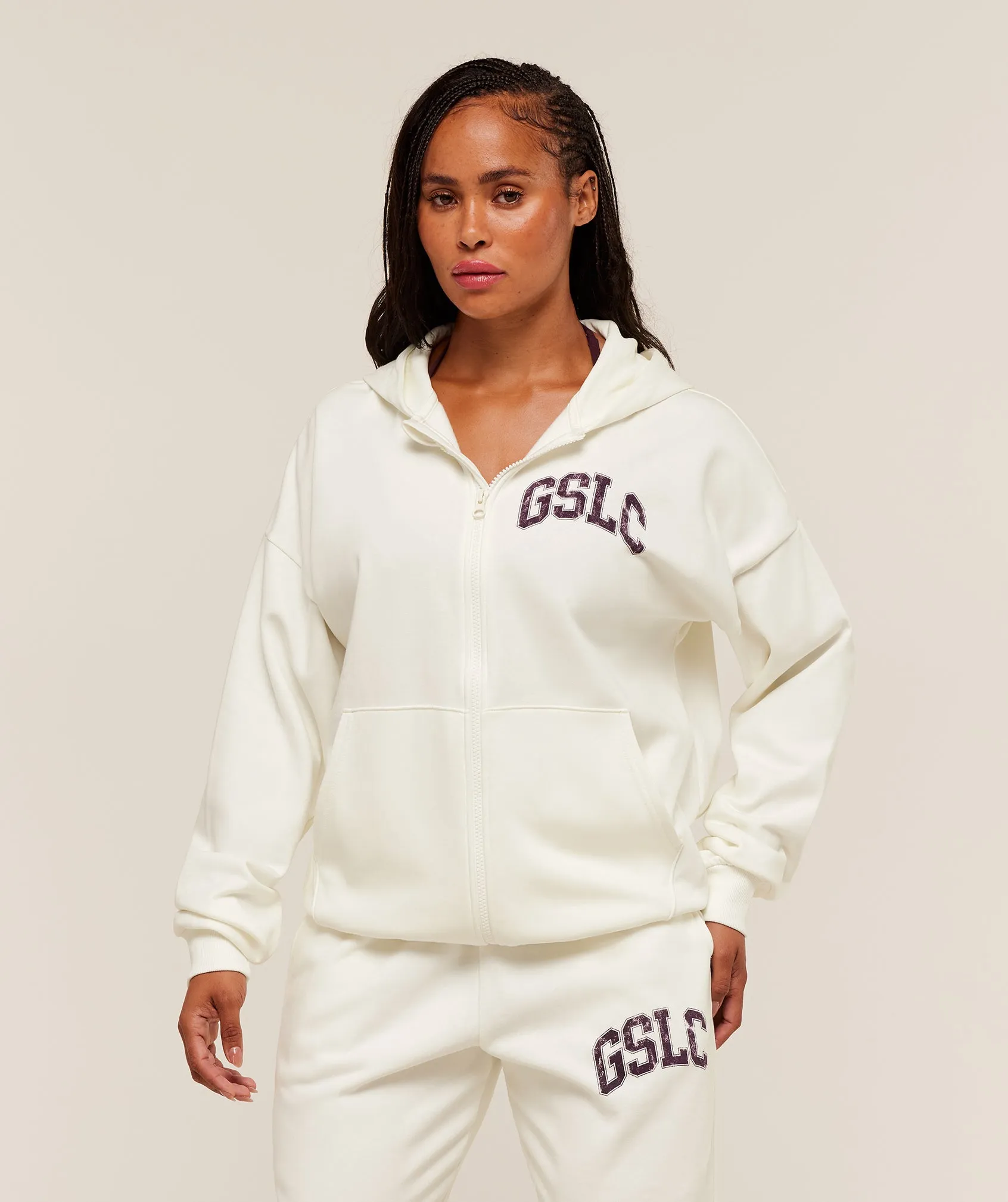 Gymshark GSLC Graphic Zip Up Hoodie - Soft White sold by Gymshark product image thumbnail 2