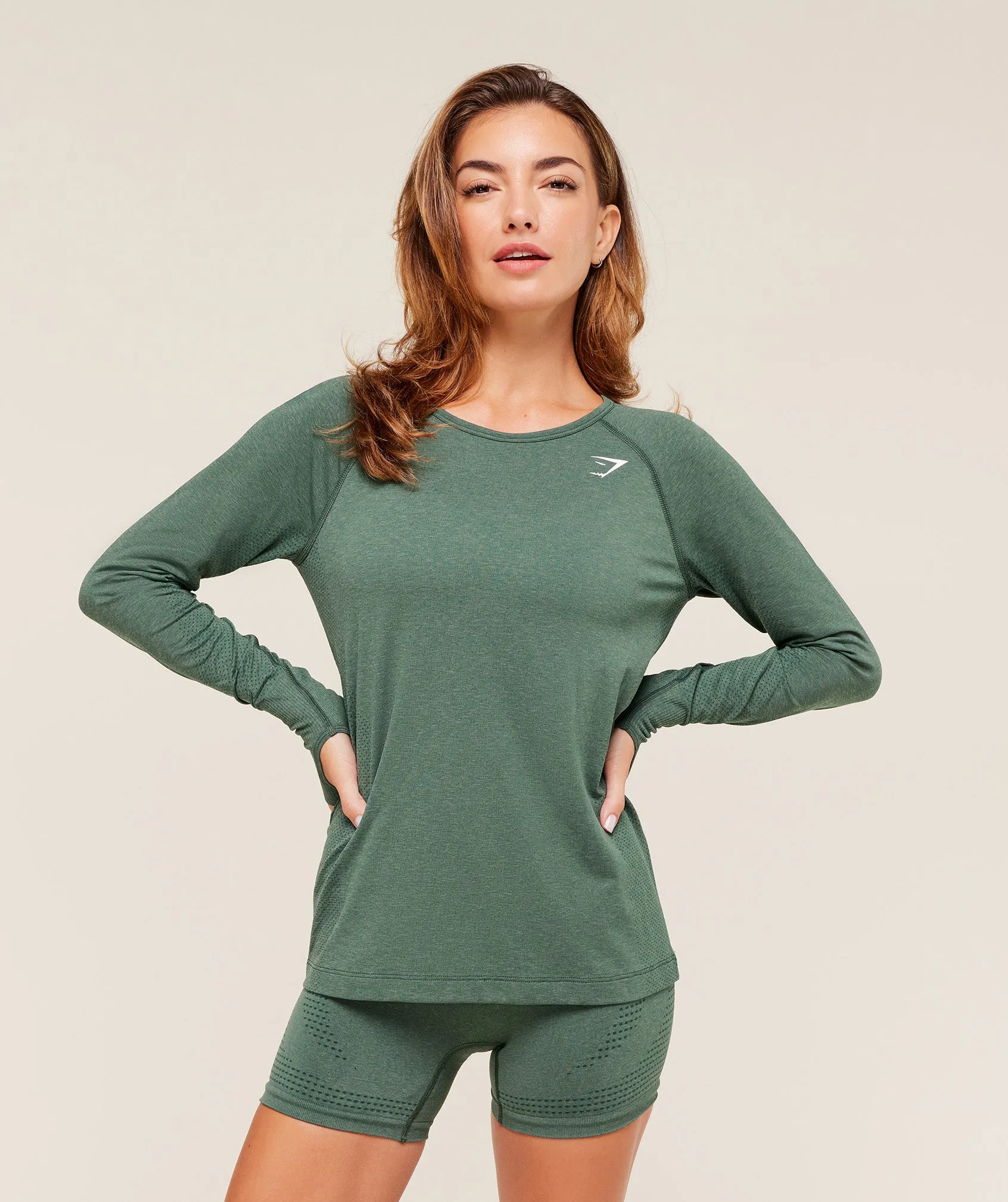 Gymshark Vital Light Long Sleeve Top - Obsidian Green Marl sold by Gymshark