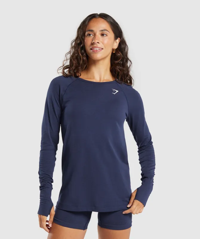 Gymshark Vital Light Long Sleeve Top - Heavy Blue/ Marl sold by Gymshark