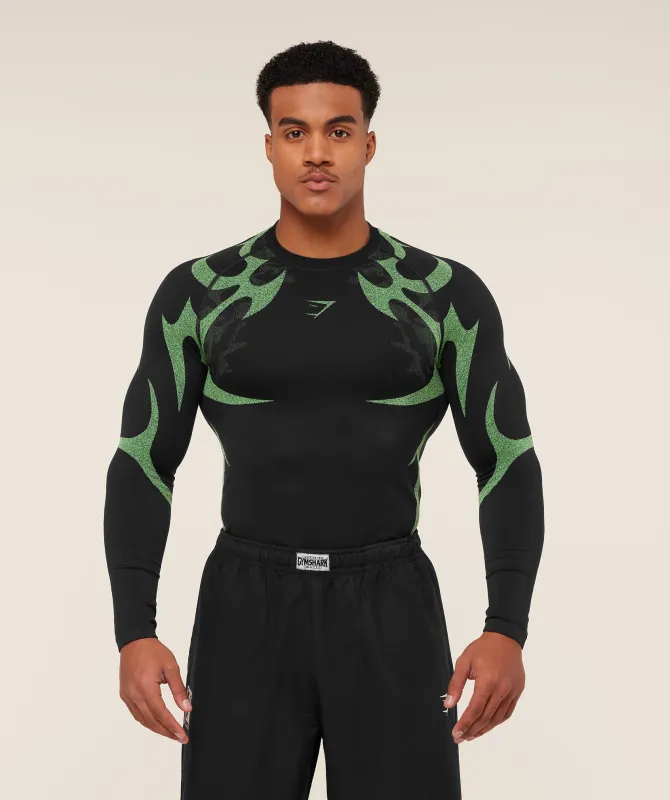 Gymshark Storm Seamless Long Sleeve T-Shirt - Black/Active Green sold by Gymshark