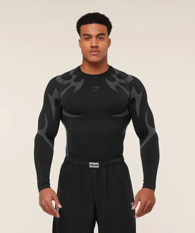 Gymshark Storm Seamless Long Sleeve T-Shirt - Black/Pitch Grey sold by Gymshark