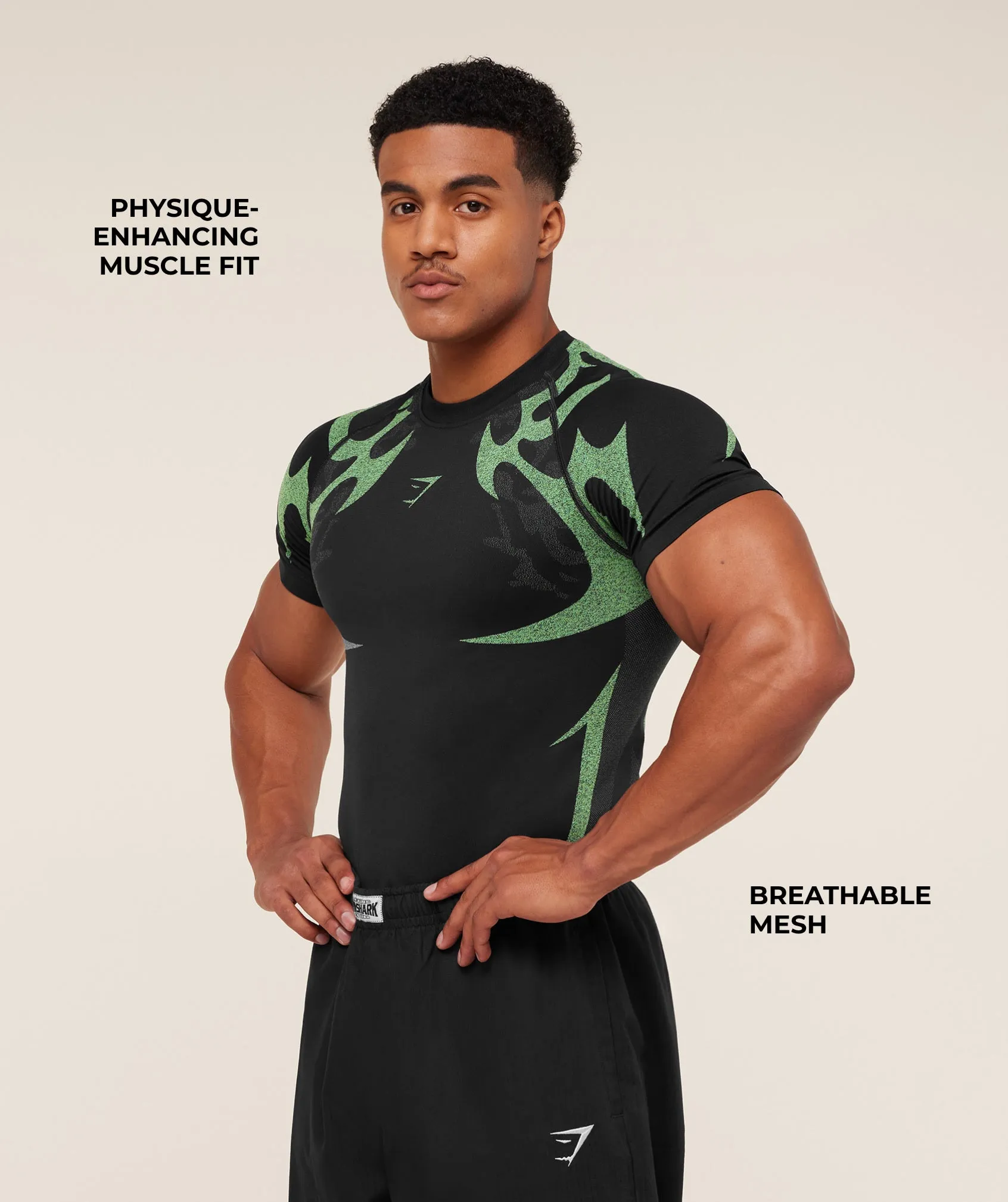 Gymshark Storm Seamless T-Shirt - Black/Active Green sold by Gymshark product image thumbnail 3