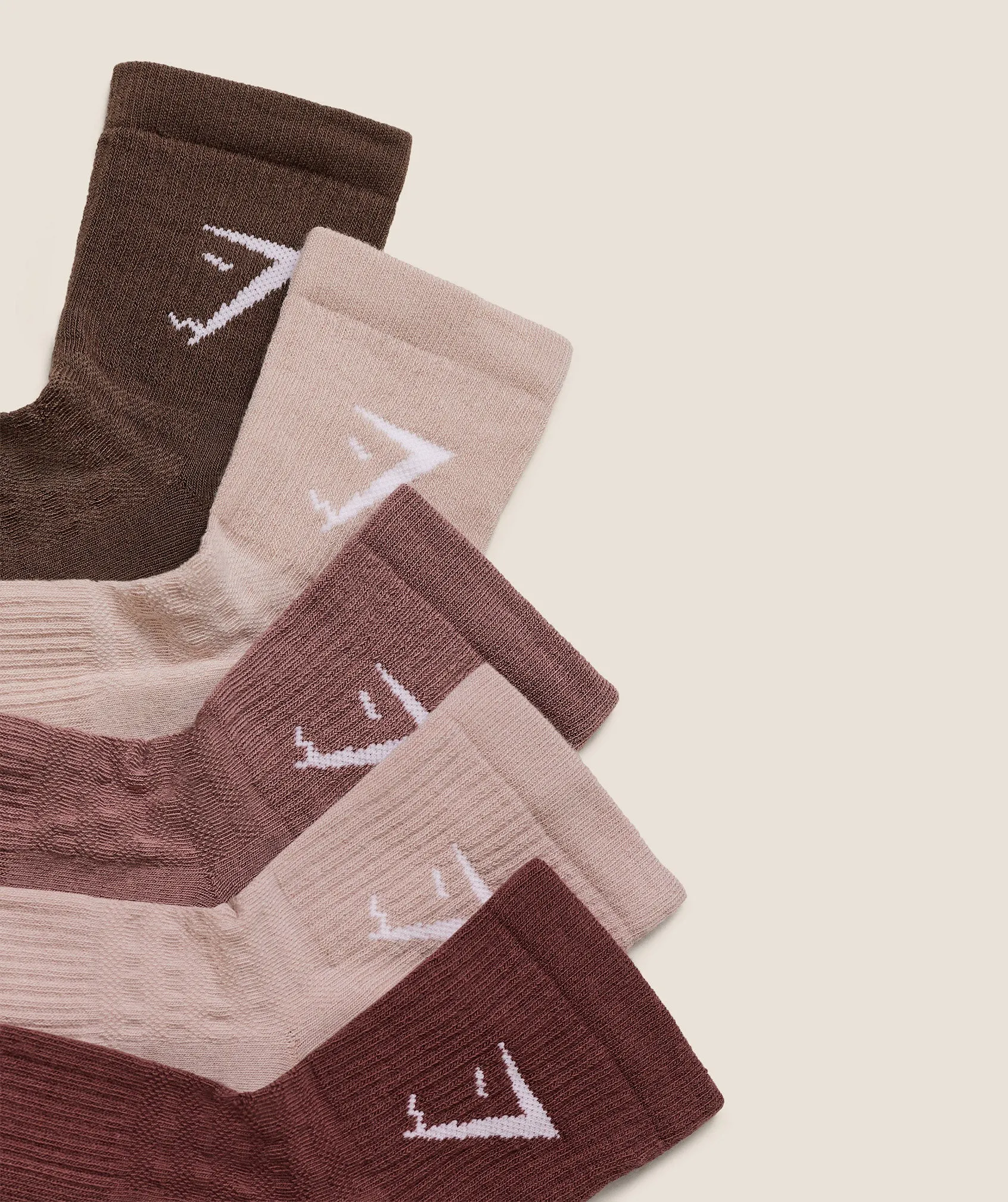 Gymshark Midi Socks 5pk - Burgundy Brown/Walnut Brown/Muted Pink/Chestnut Pink/Dusk Pink sold by Gymshark