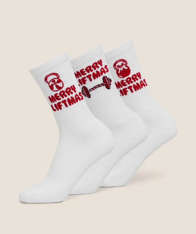 Gymshark Liftmas Crew Sock 3pk - White sold by Gymshark