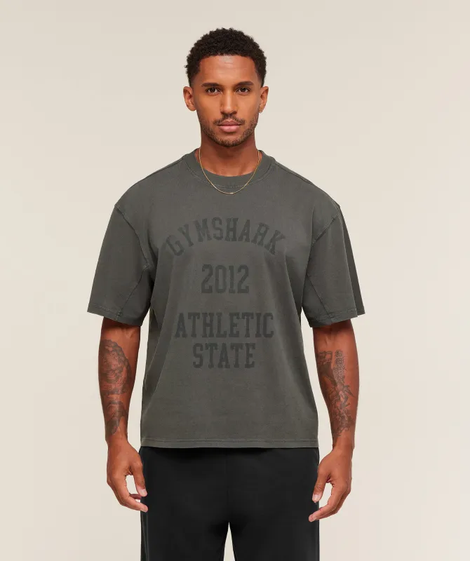 Gymshark Collegiate Washed T-Shirt - Asphalt Grey sold by Gymshark